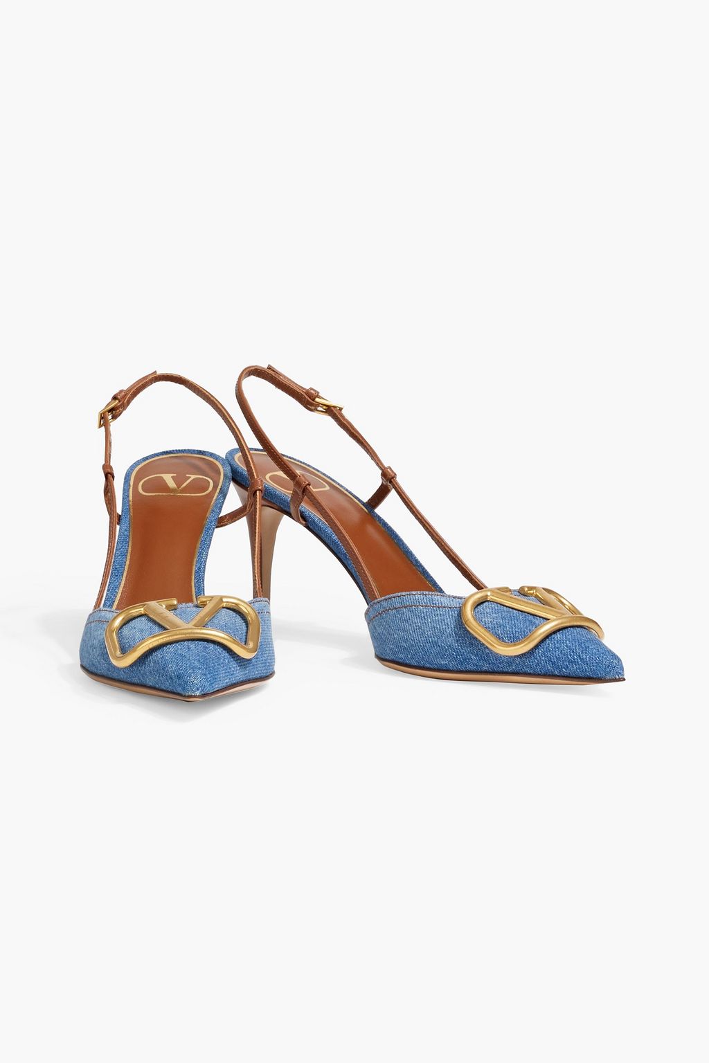 VALENTINO GARAVANI VLOGO leather-trimmed denim slingback pumps
