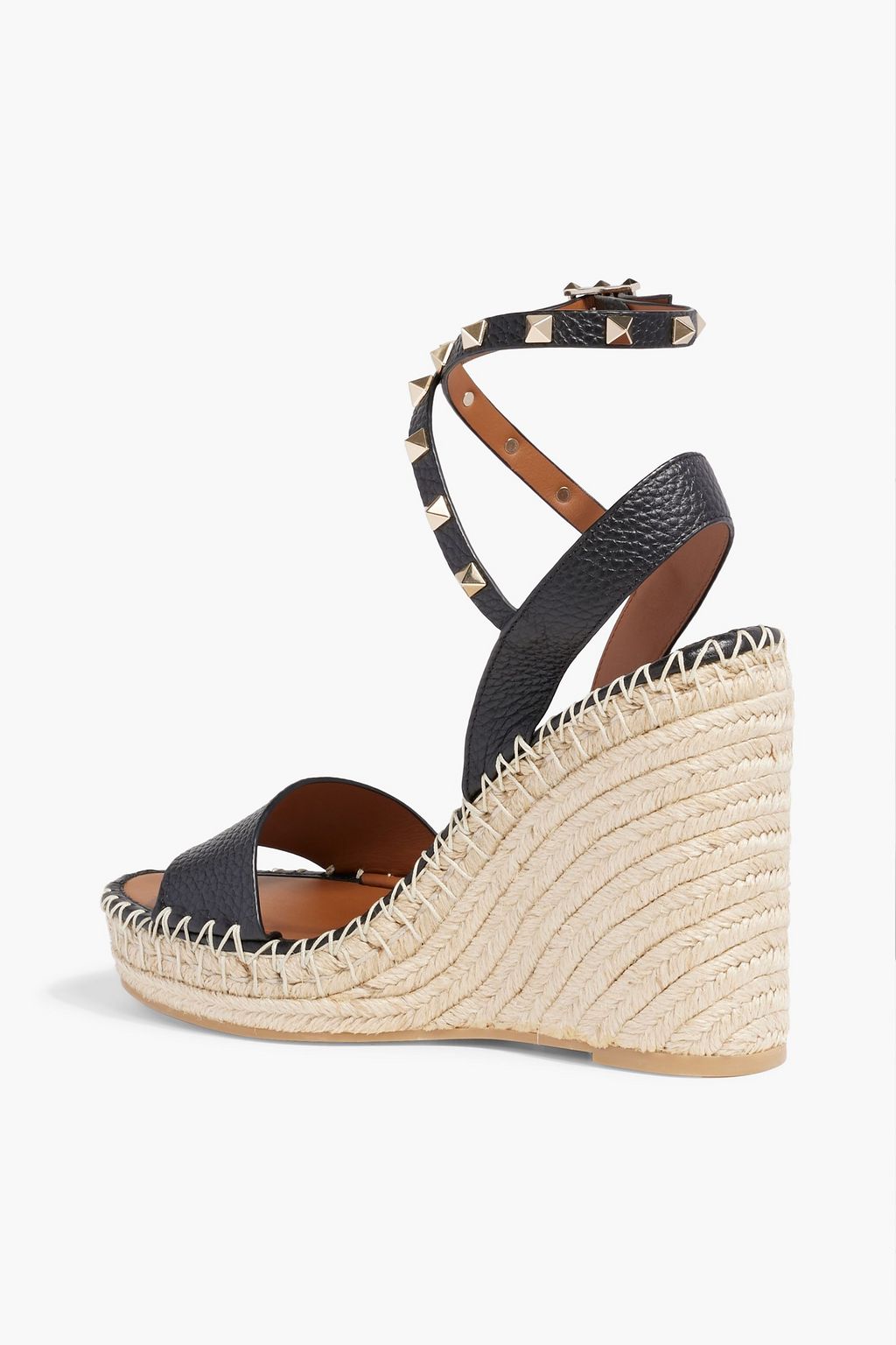 VALENTINO GARAVANI Rockstud pebbled-leather espadrille wedge sandals