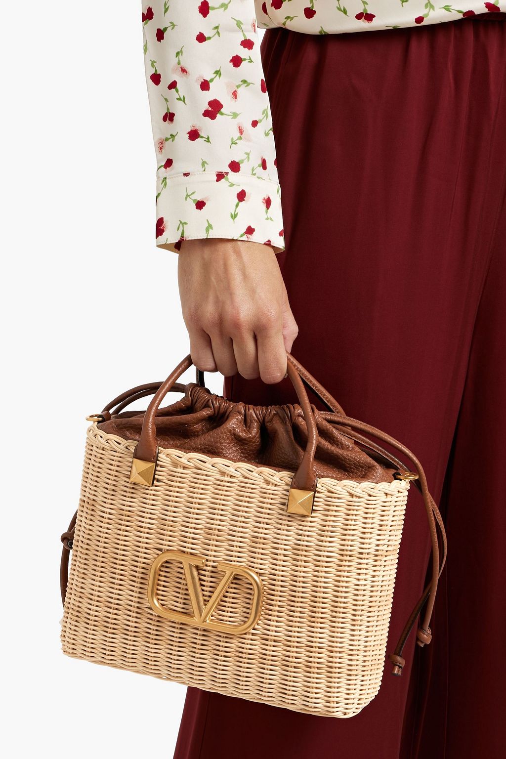 VALENTINO GARAVANI VLOGO pebbled-leather and rattan tote