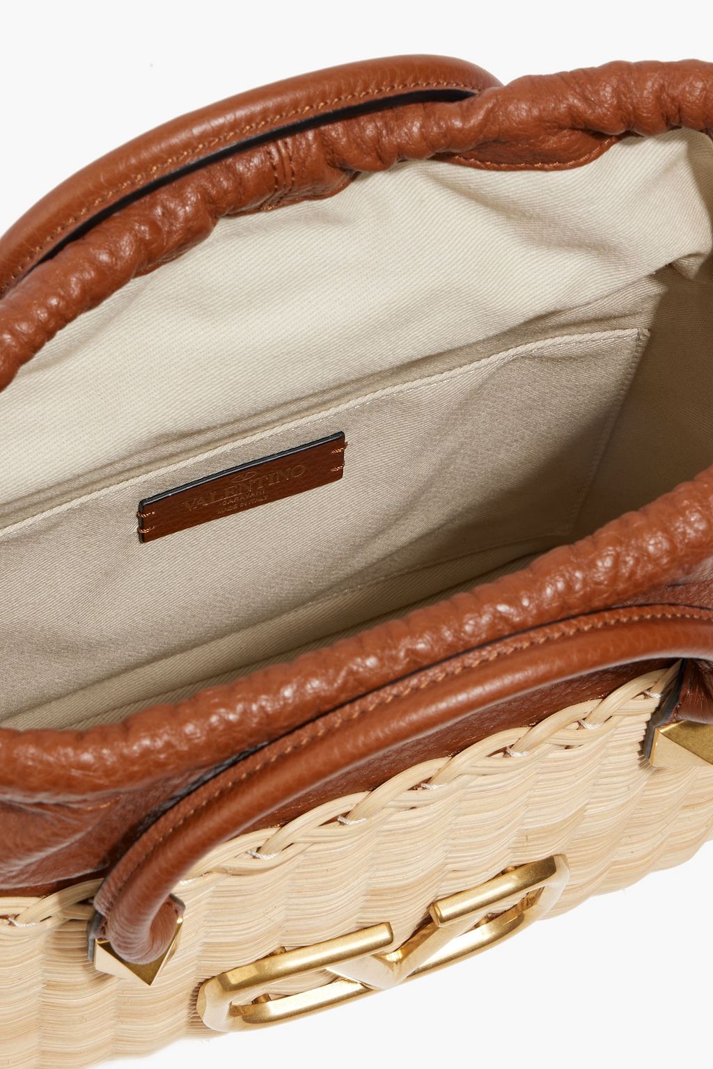 VALENTINO GARAVANI VLOGO pebbled-leather and rattan tote