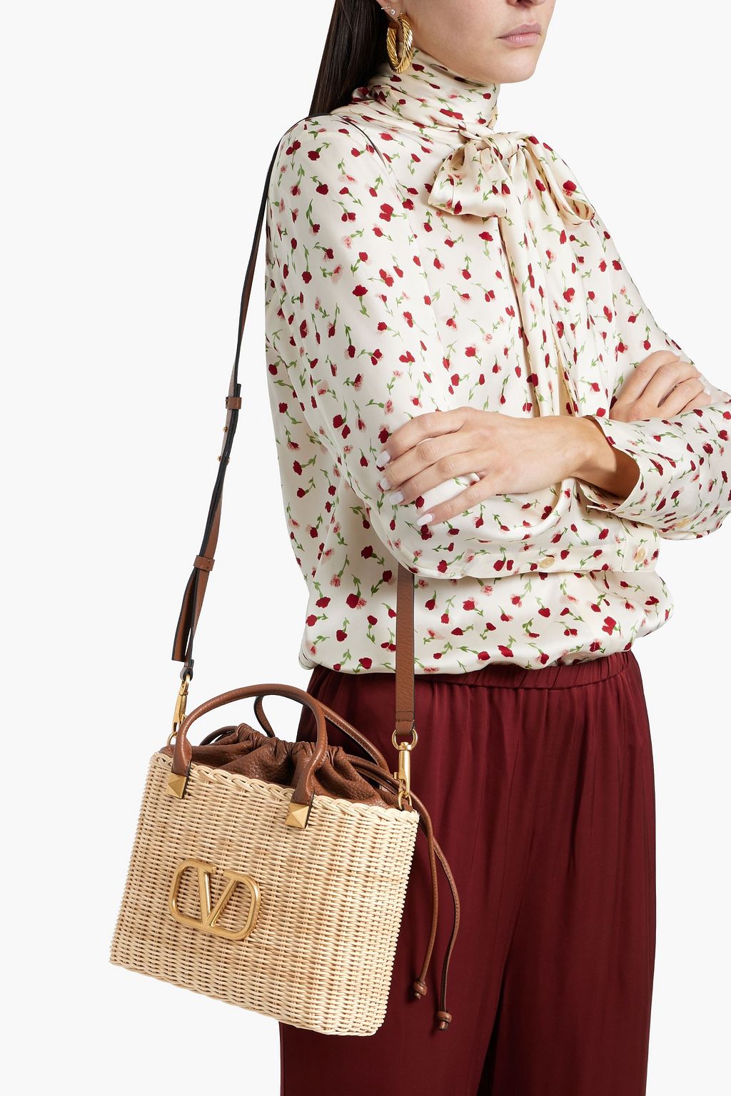 VALENTINO GARAVANI VLOGO pebbled-leather and rattan tote