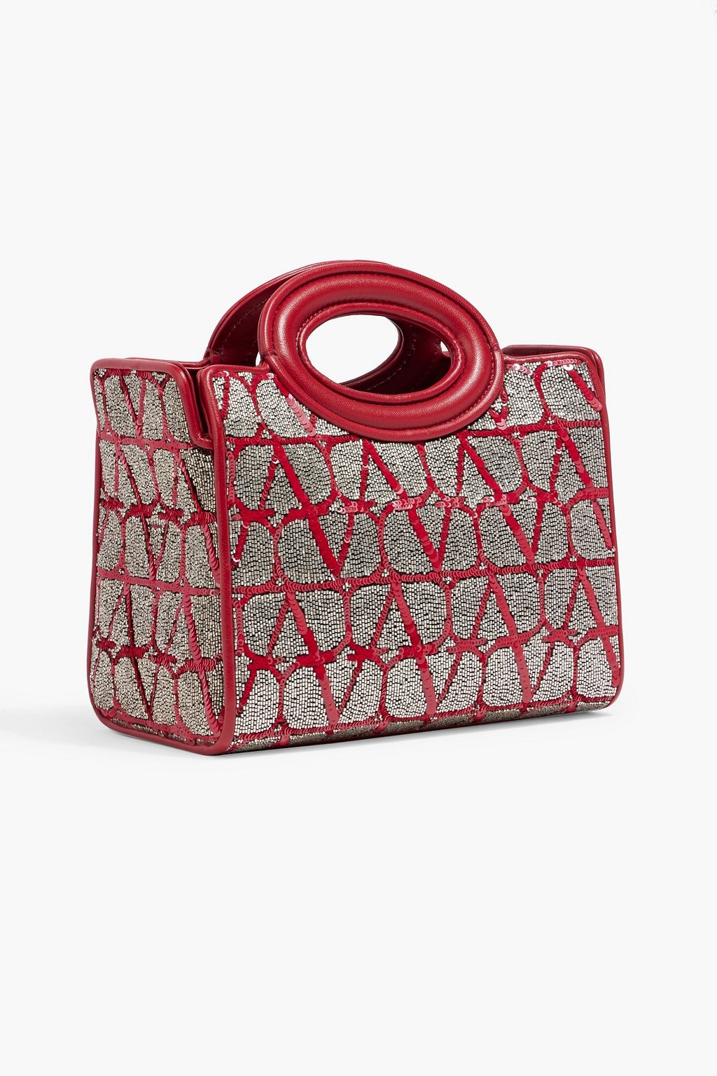 VALENTINO GARAVANI Embellished leather and silk-chiffon tote