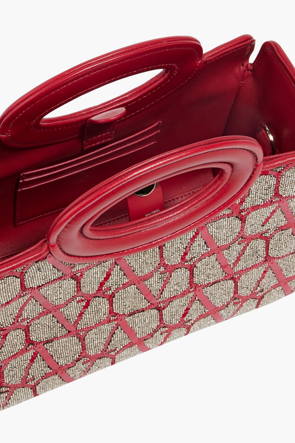 VALENTINO GARAVANI Embellished leather and silk-chiffon tote