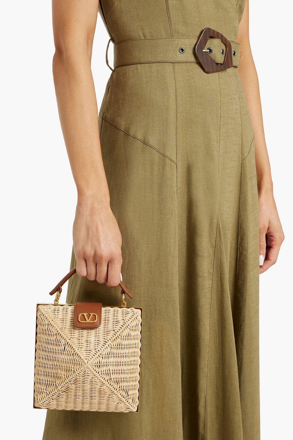 VALENTINO GARAVANI Carry Secrets leather-trimmed rattan tote