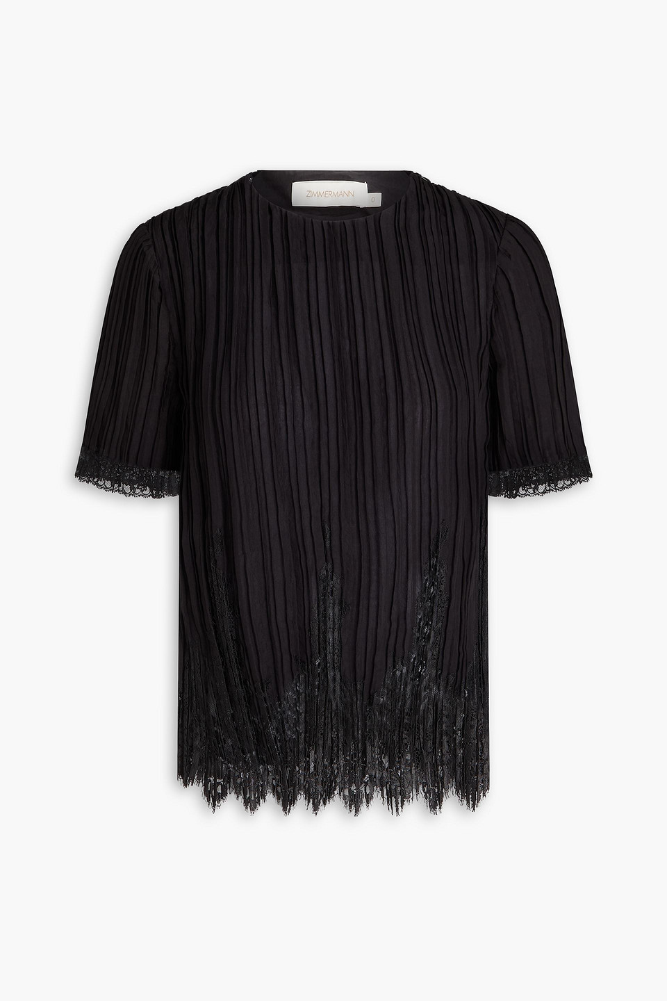 zimmermann - plissé crepe de chine and lace top - black - 00