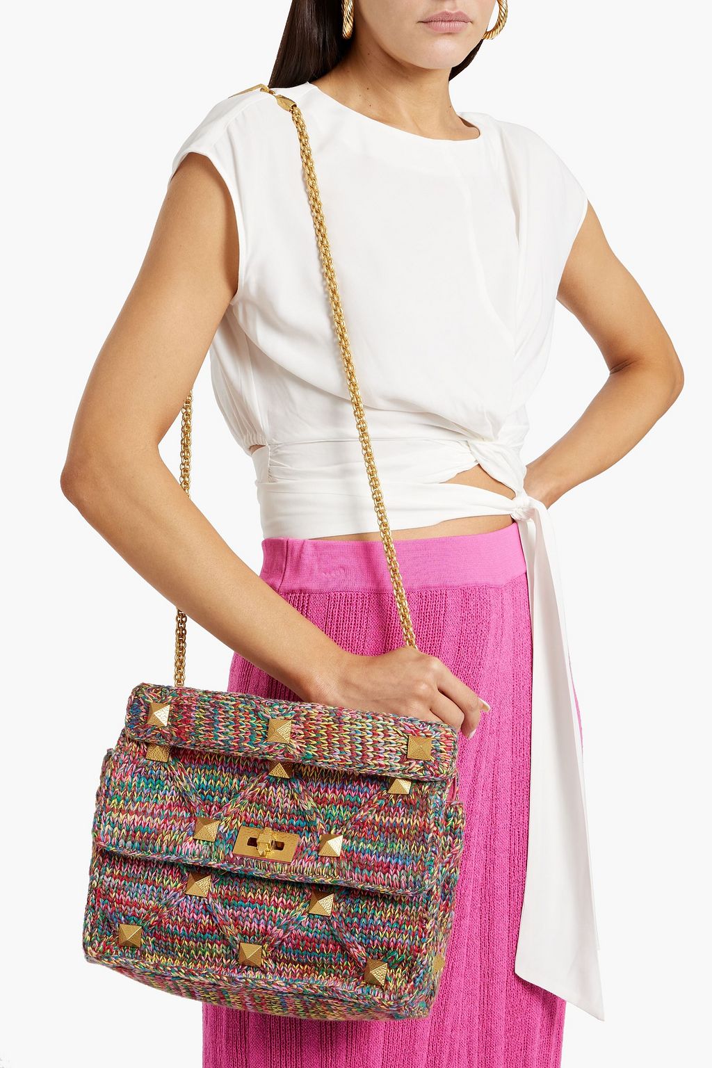 VALENTINO GARAVANI Roman Stud quilted crochet shoulder bag