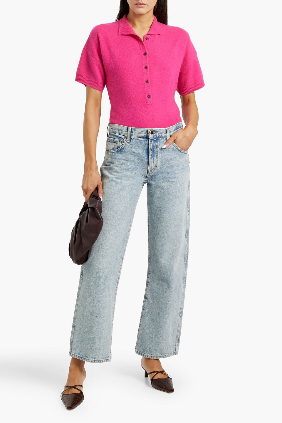 Naadam Cashmere Polo Sweater In Fuchsia