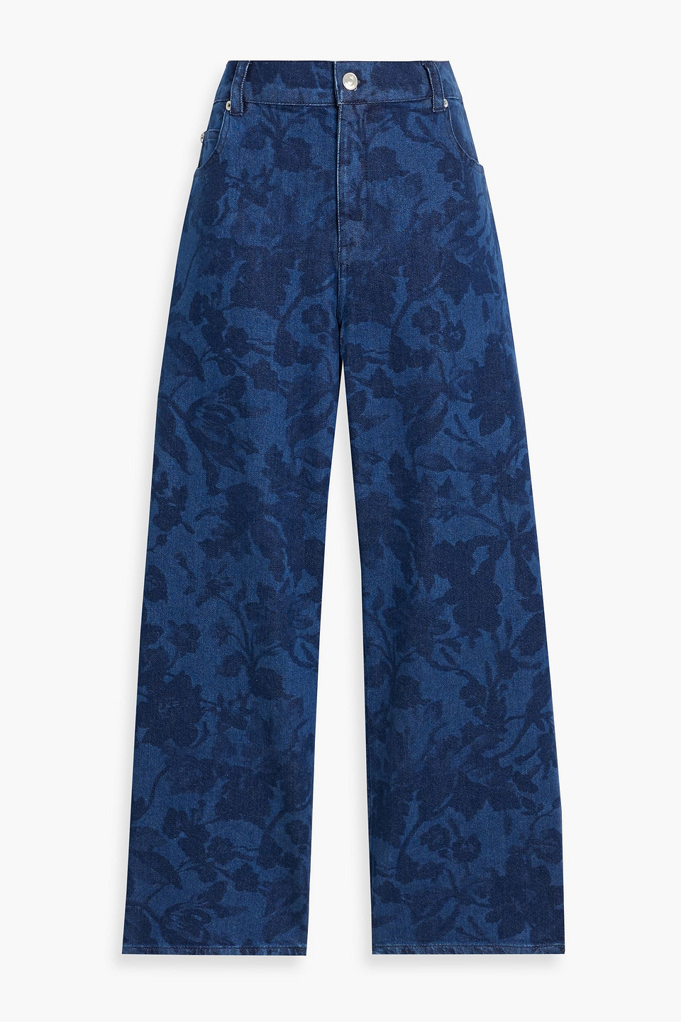 Cropped floral-print high-rise wide-leg jeans