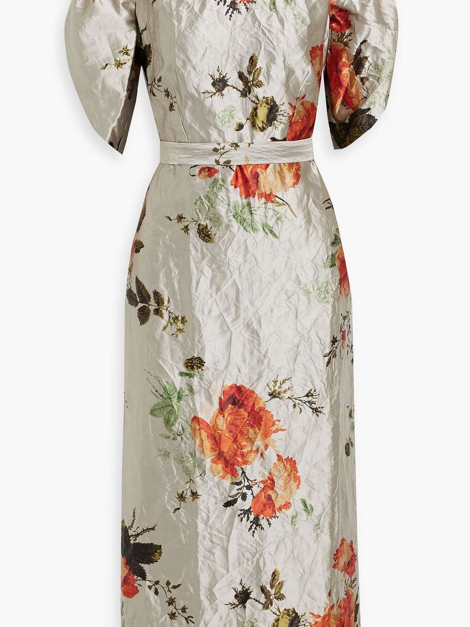 crinkled floral-print satin-twill midi dress