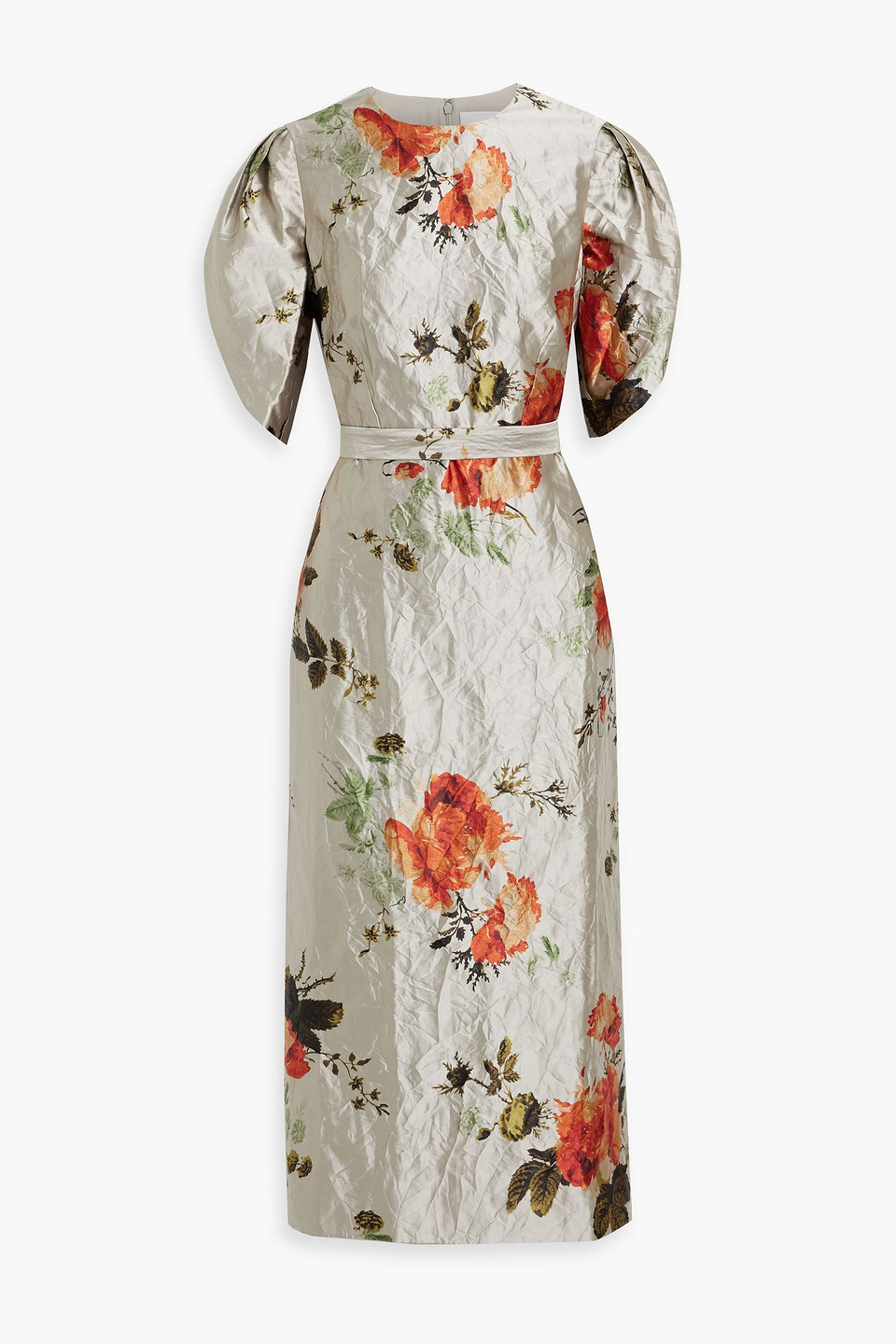 Erdem Crinkled Floral-print Satin-twill Midi Dress In Gray