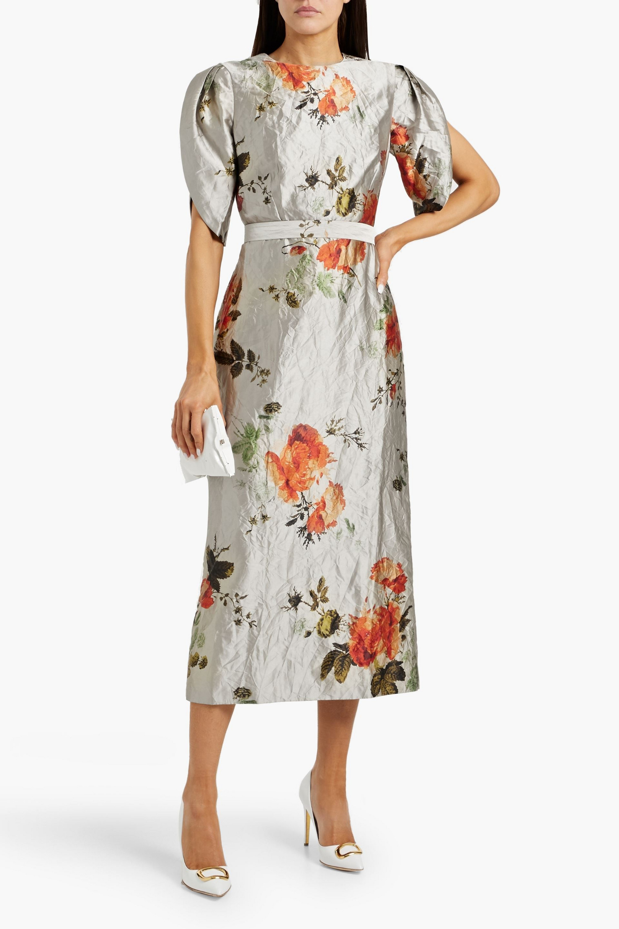 Erdem Crinkled floral-print satin-twill midi dress