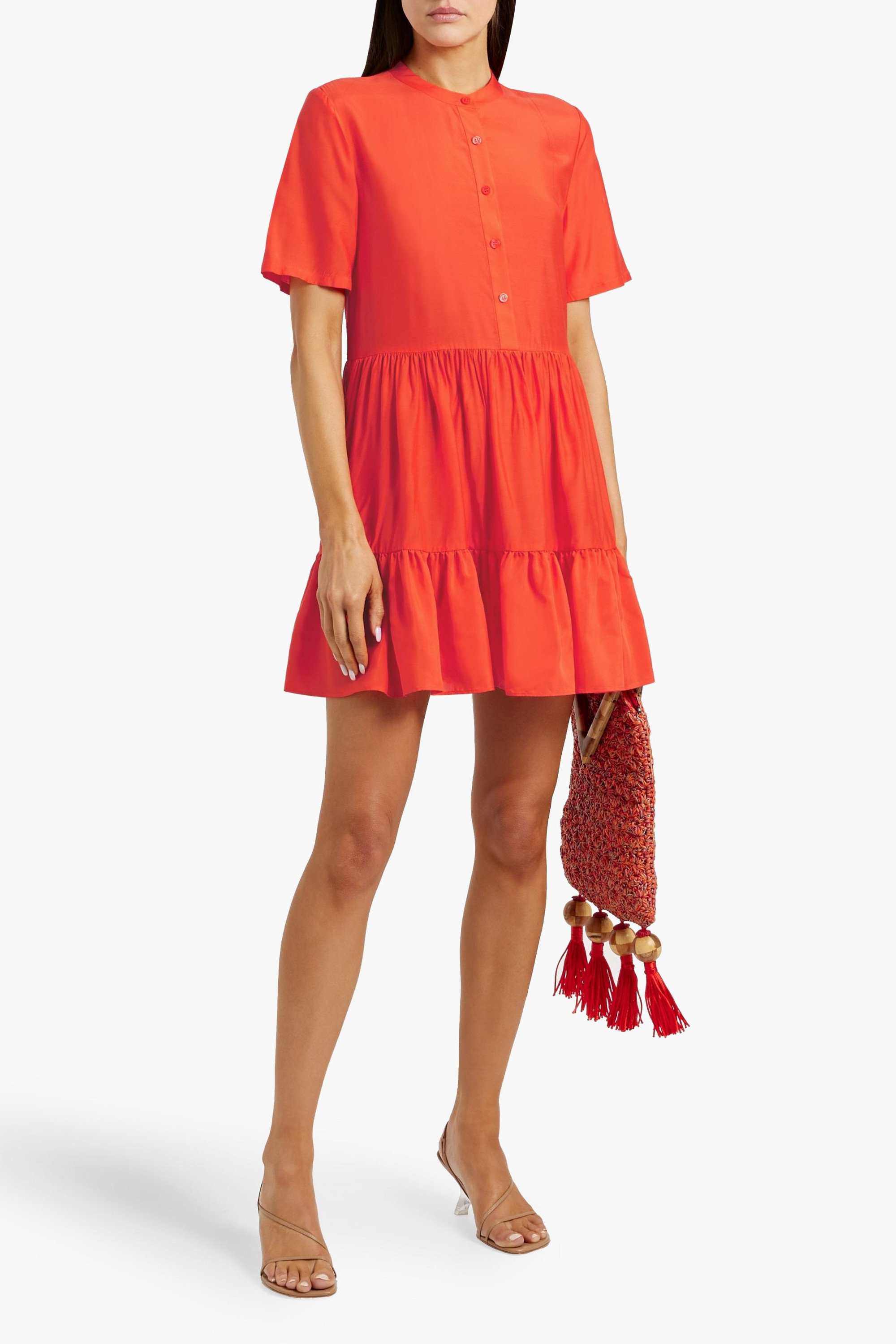 SIMKHAI Livie tiered crepe de chine mini dress