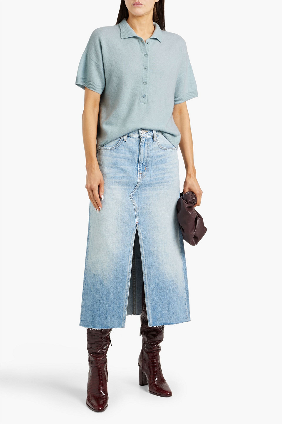 Naadam Cashmere Polo Sweater In Sky Blue
