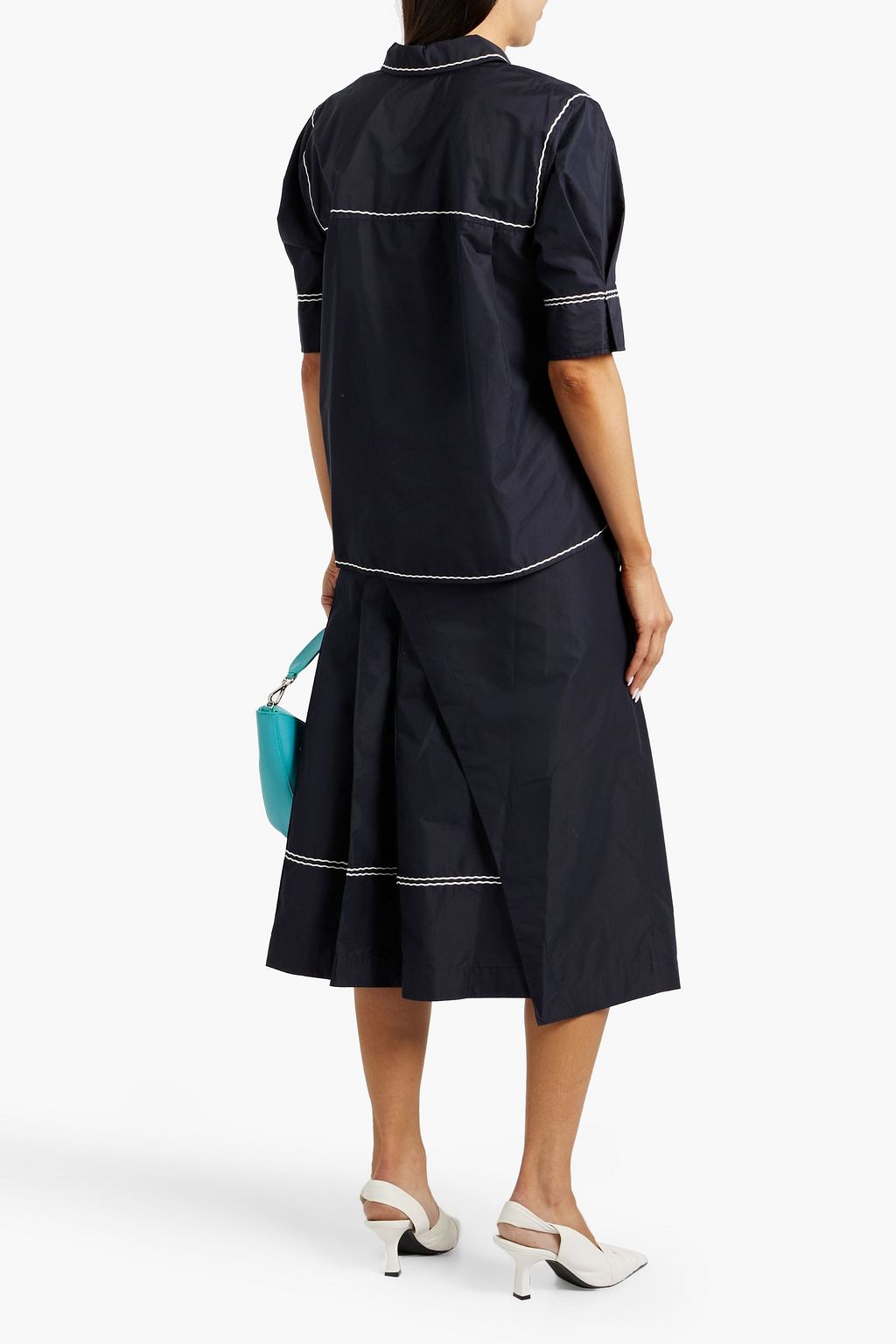 3.1 PHILLIP LIM Layered embroidered cotton-blend poplin midi shirt dress