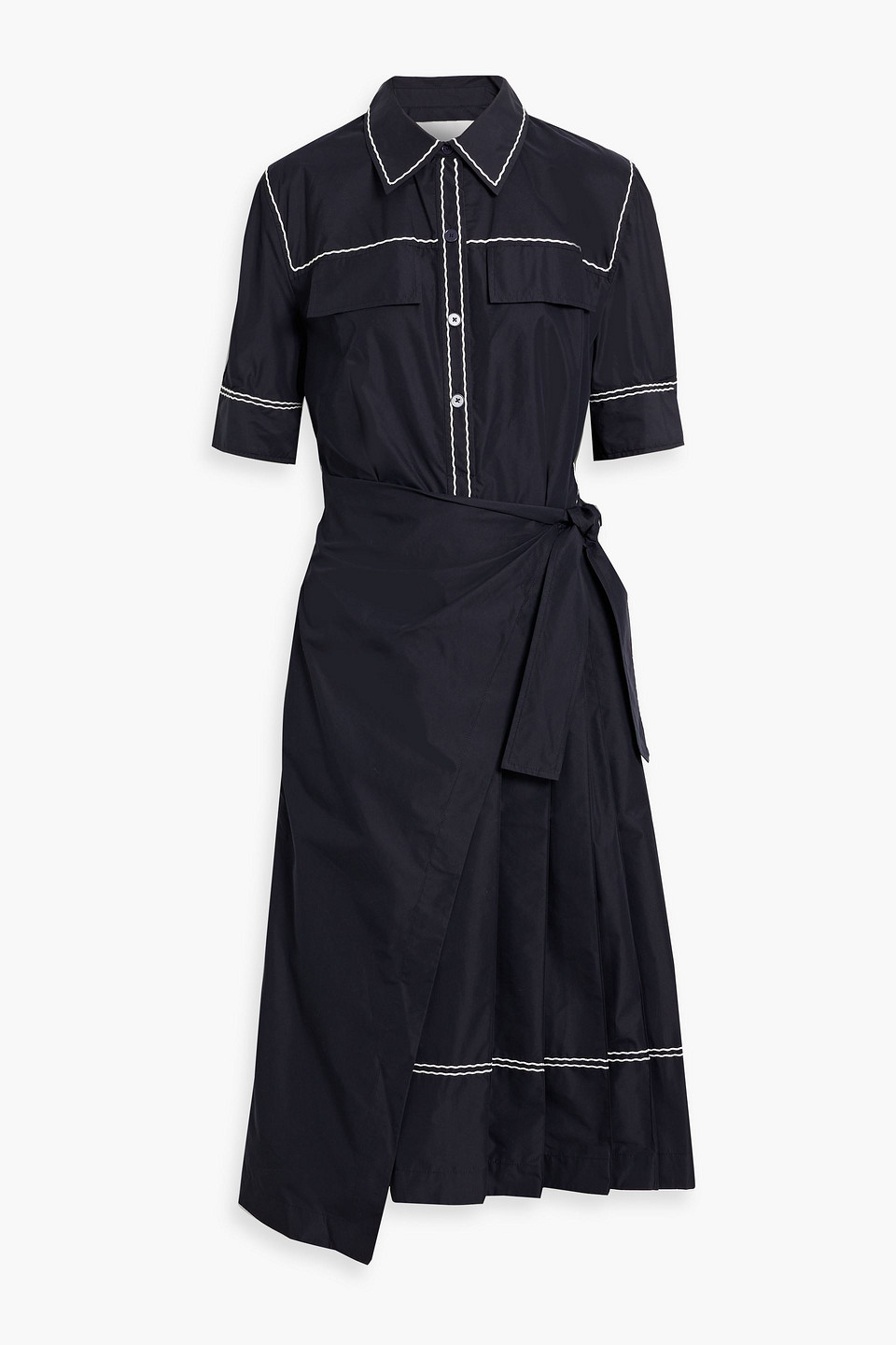 3.1 Phillip Lim Layered Embroidered Cotton-blend Poplin Midi Shirt Dress In Midnight Blue