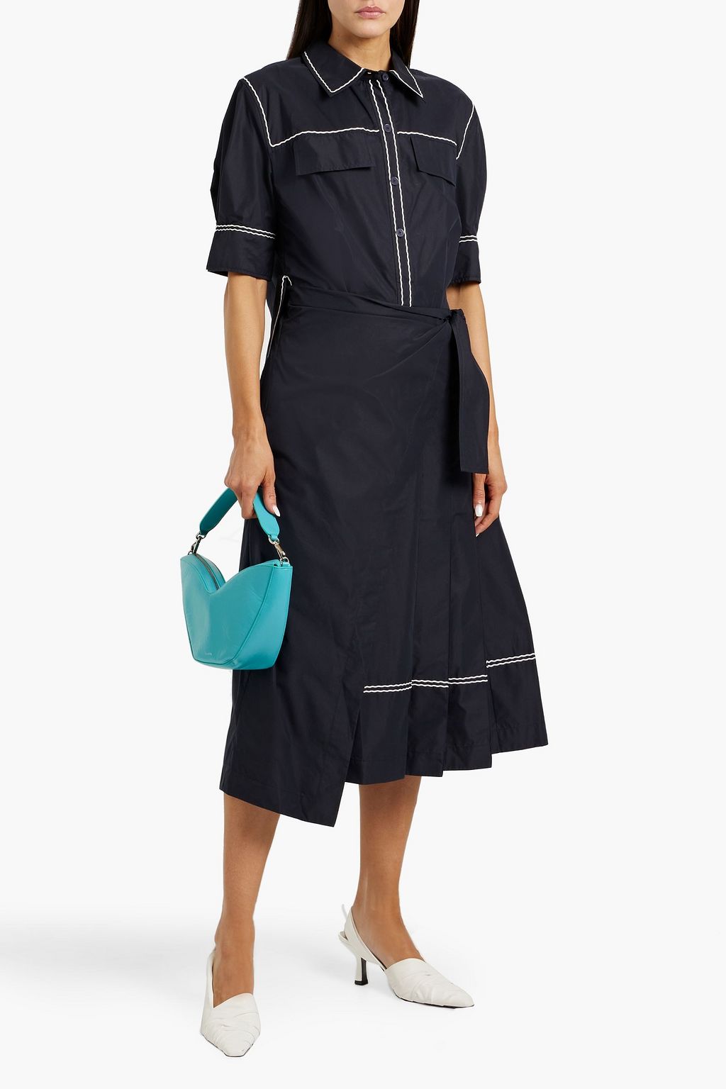 3.1 PHILLIP LIM Layered embroidered cotton-blend poplin midi shirt dress