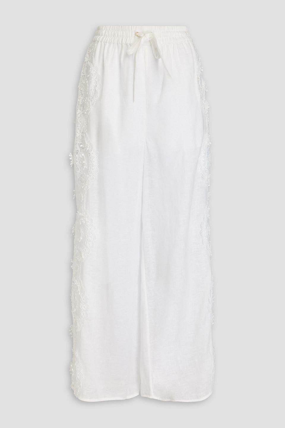 Zimmermann Guipure Lace-trimmed Linen-gauze Wide-leg Trousers In White