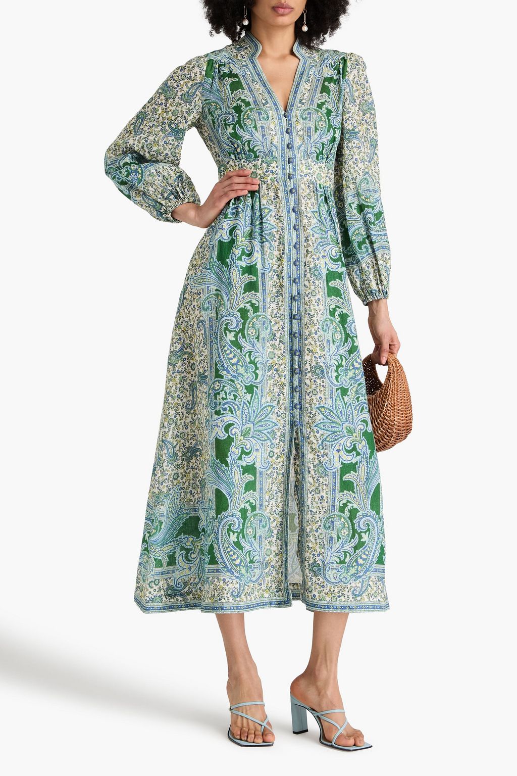 ZIMMERMANN Midikleid aus Leinen mit Paisley-Print