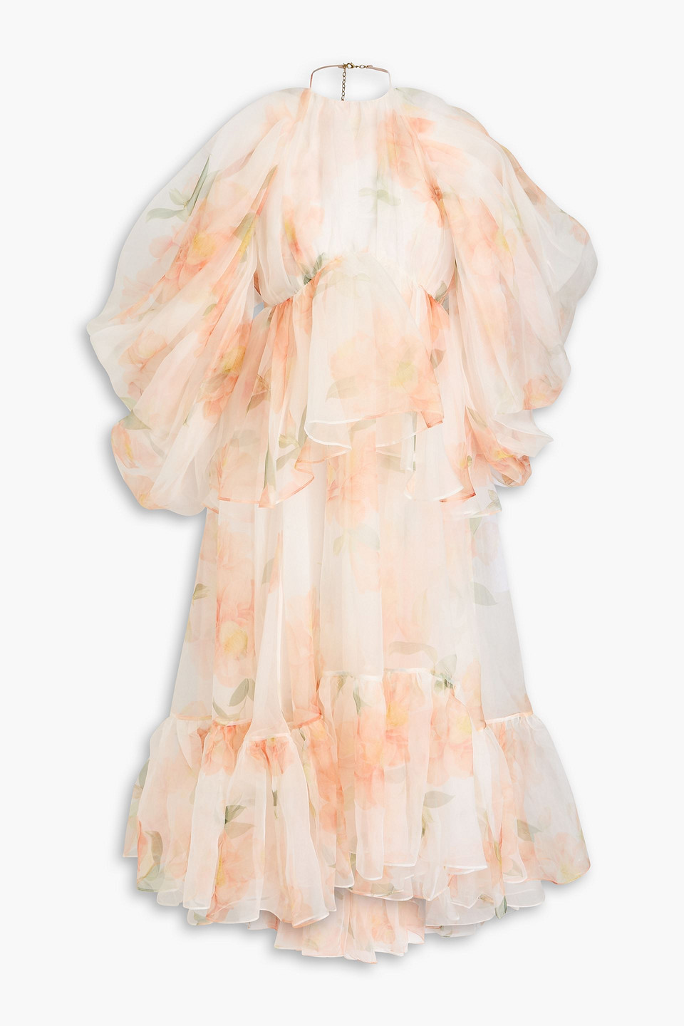 Zimmermann Cold-shoulder Ruffled Floral-print Silk-organza Maxi Dress In Ivory