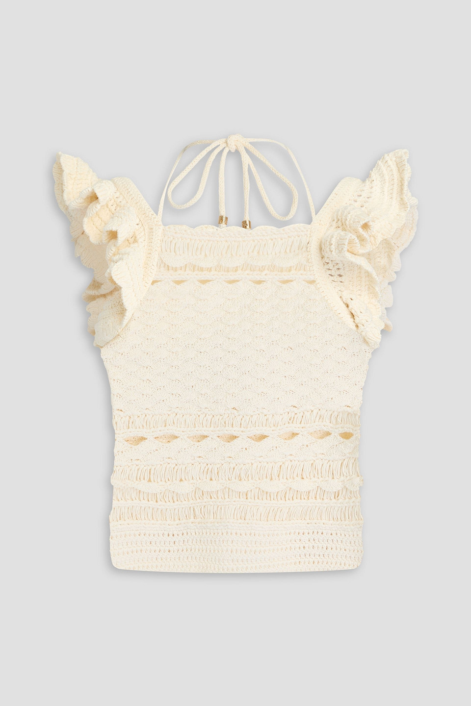 zimmermann - ruffled crocheted cotton top - white - 0