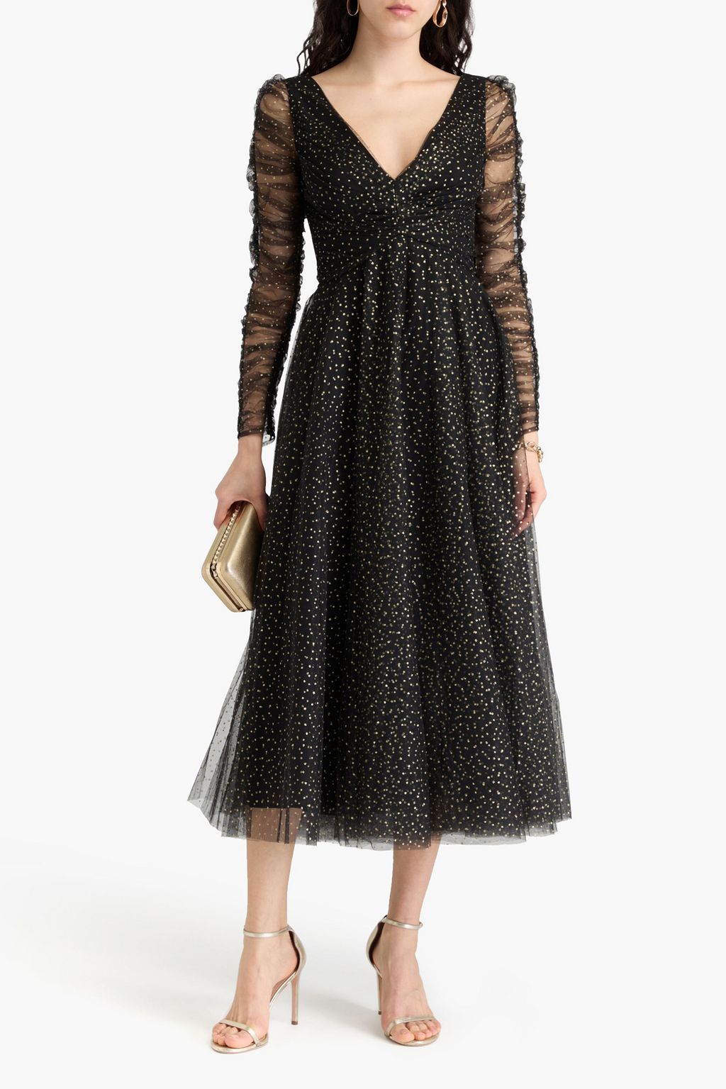 ZIMMERMANN Ruched glittered tulle midi dress