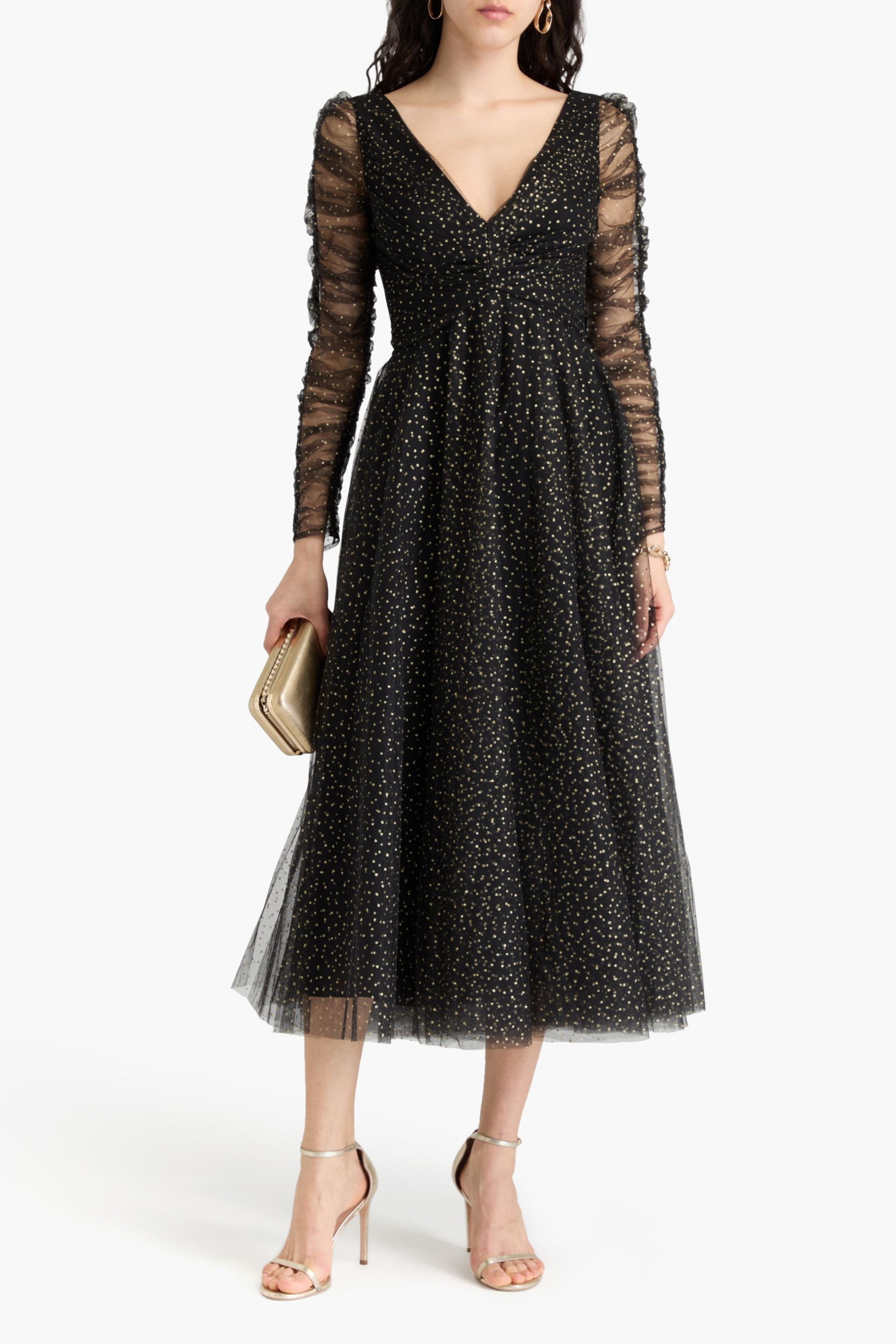 zimmermann tulle midi dress Zimmermann - Off-the-shoulder gathered metallic tulle midi dress