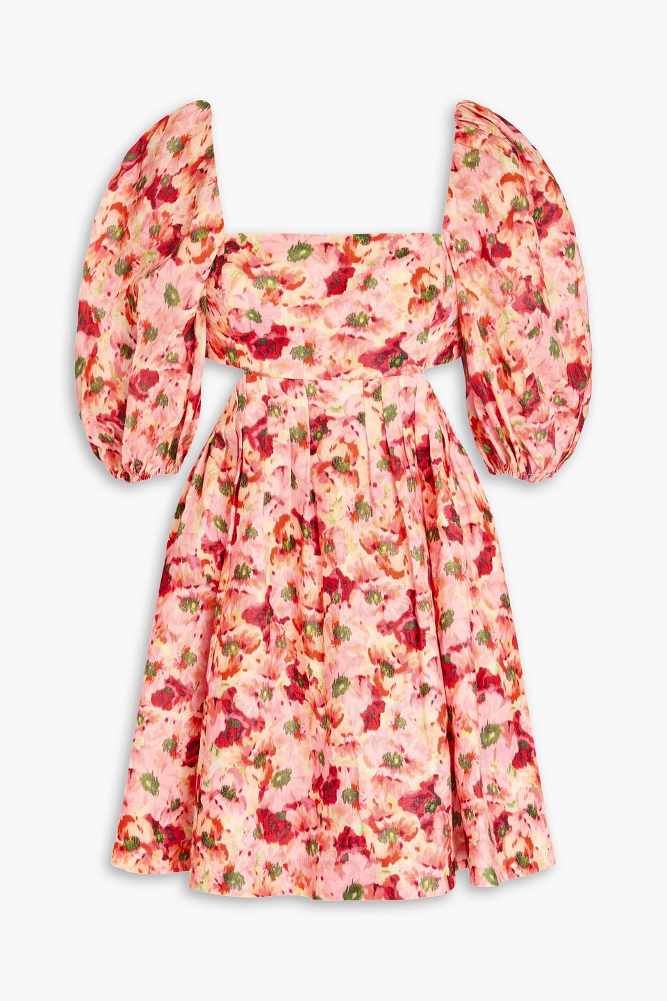 Zimmermann Lightburst Pleated Cutout Floral-print Linen Mini Dress In Multi