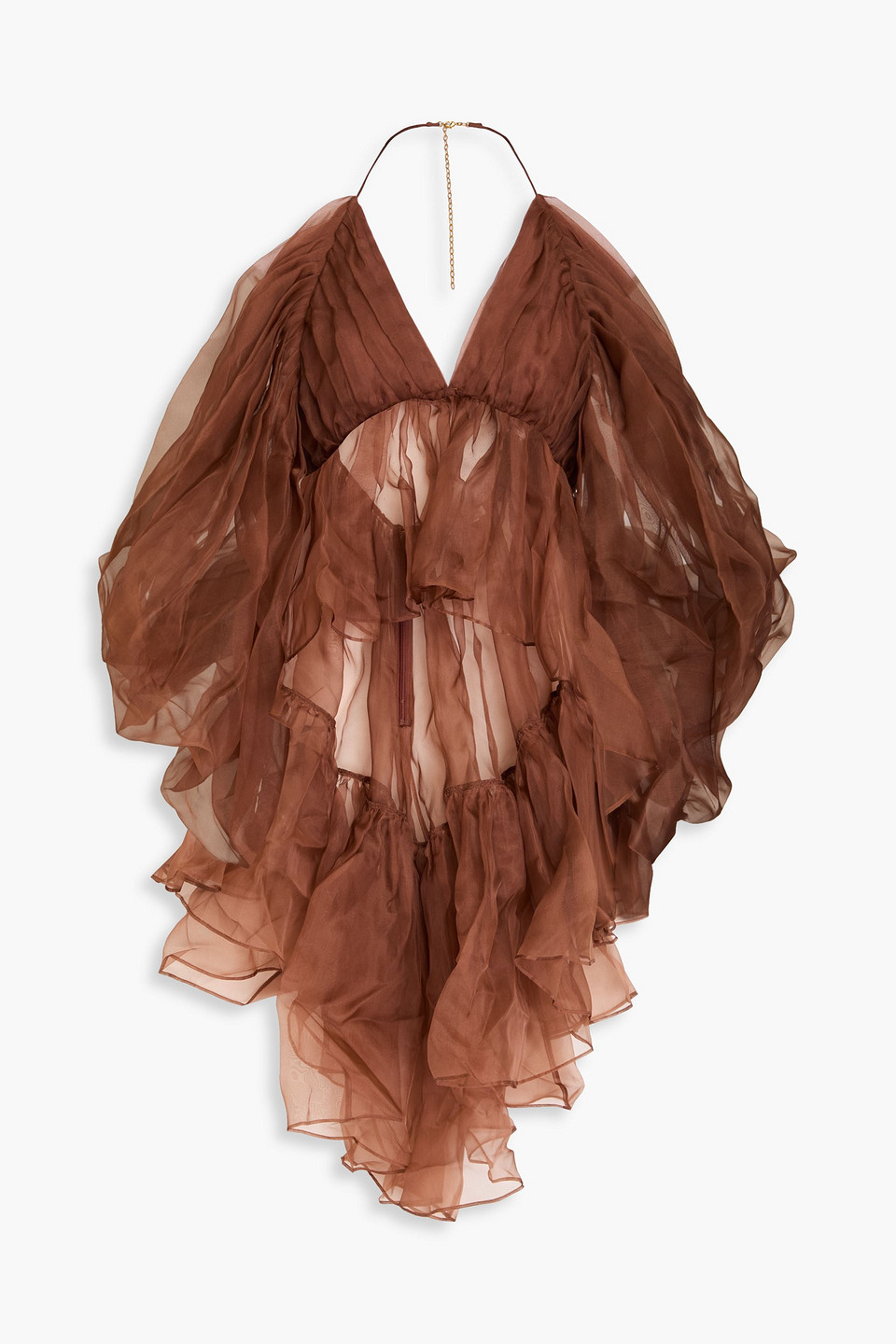 Zimmermann Cold-shoulder Draped Silk-organza Top In Brown