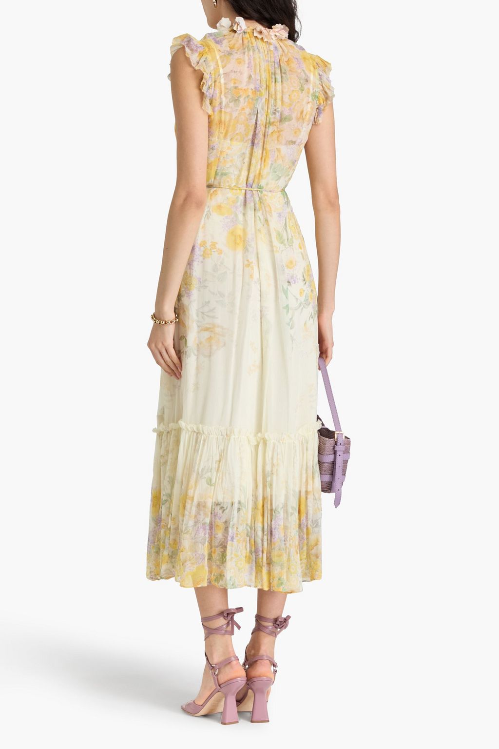 ZIMMERMANN クレポン ミディワンピース ラッフル付き フローラルプリント