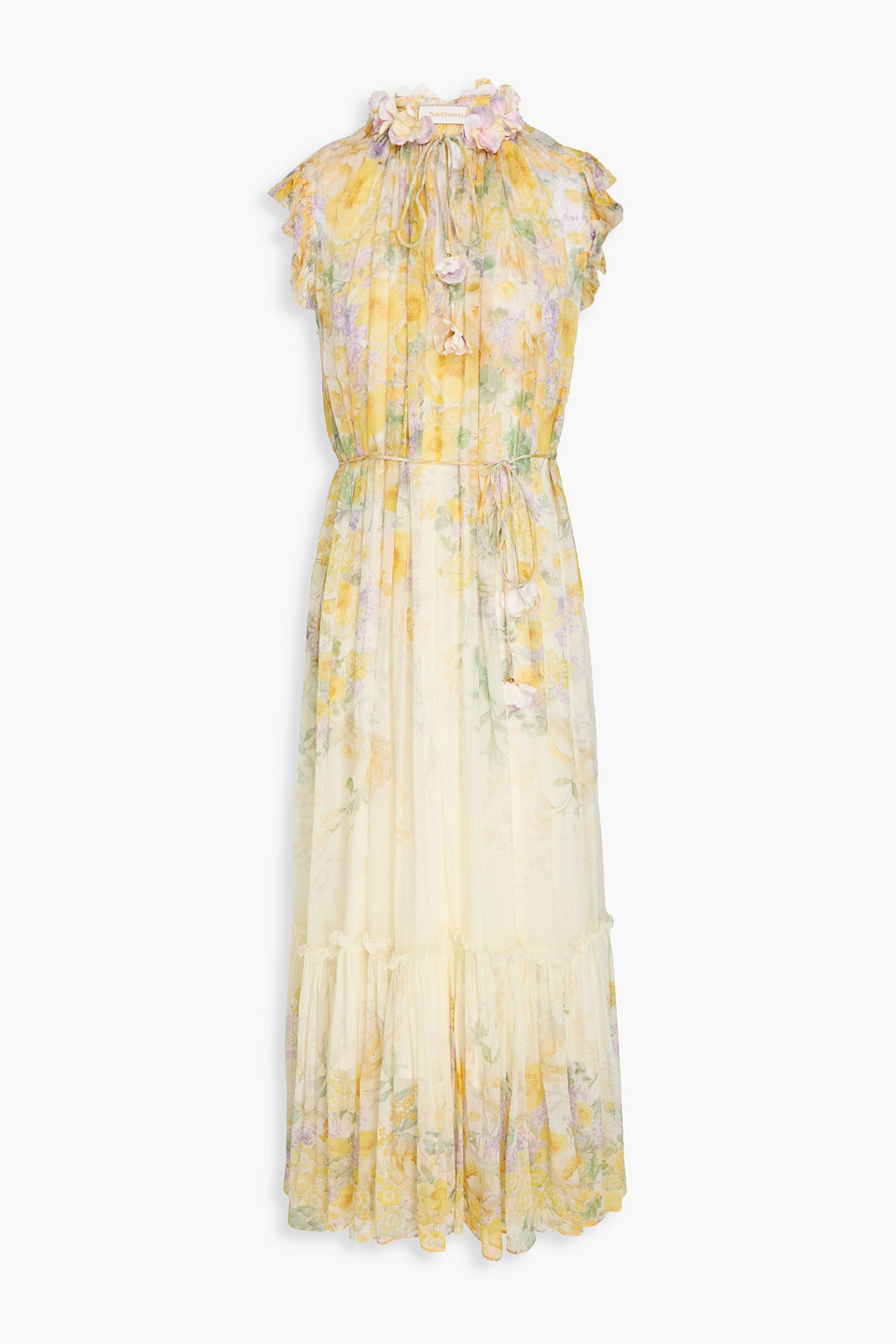 Zimmermann Ruffled Floral-print Crepon Midi Dress In Pastel Yellow
