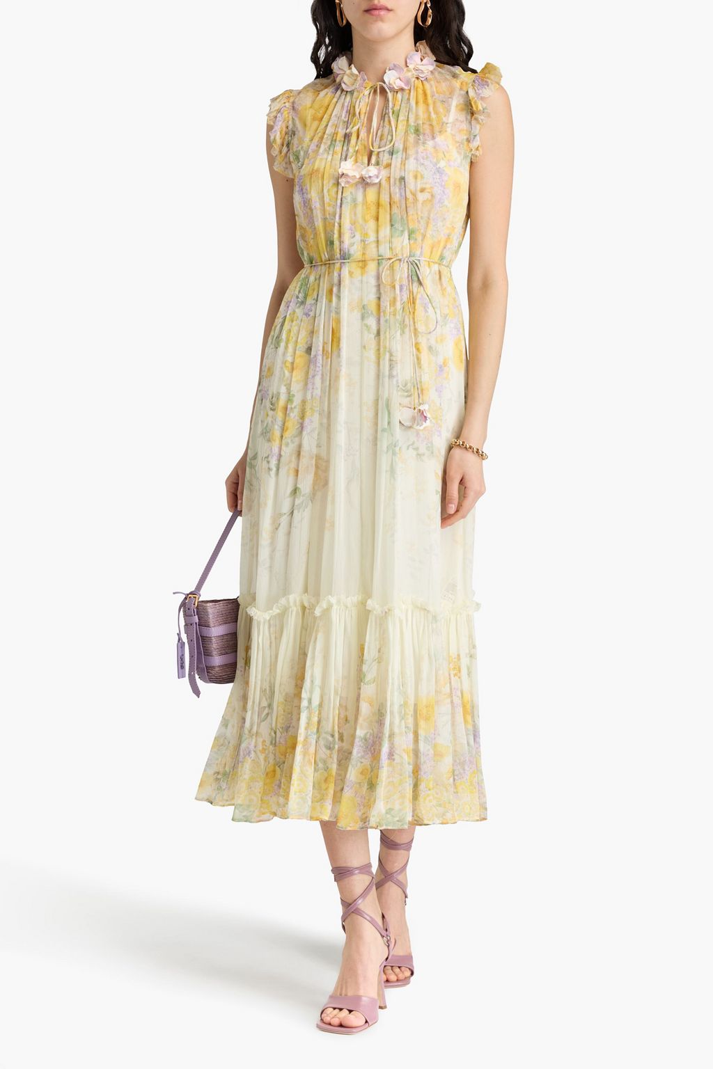 ZIMMERMANN クレポン ミディワンピース ラッフル付き フローラルプリント
