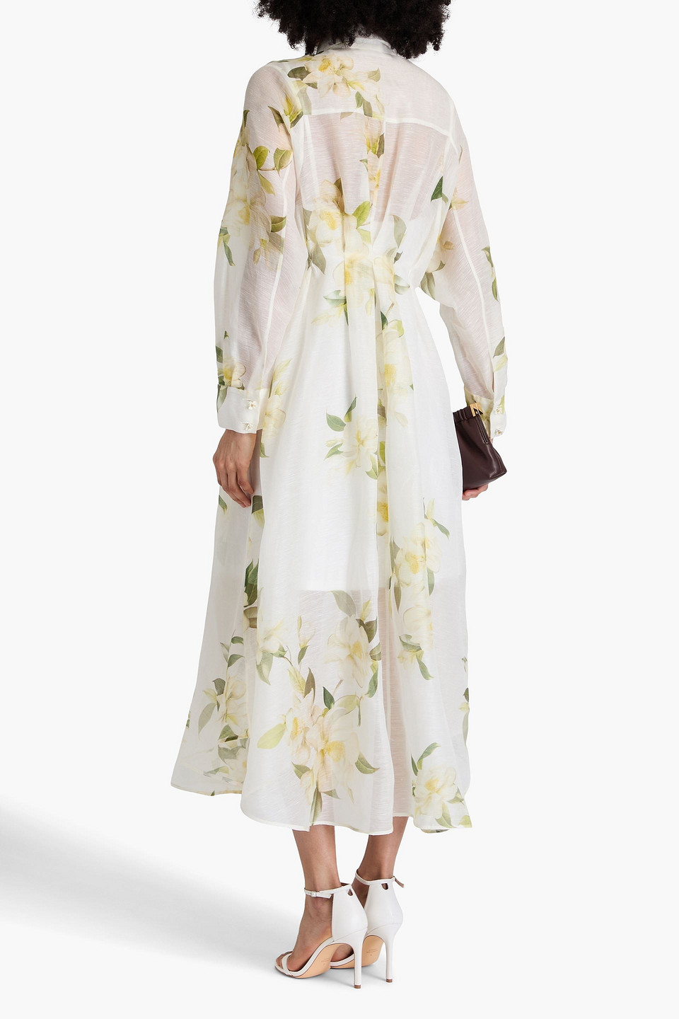 Zimmermann Floral-print Linen And Silk-blend Midi Shirt Dress In Ivory