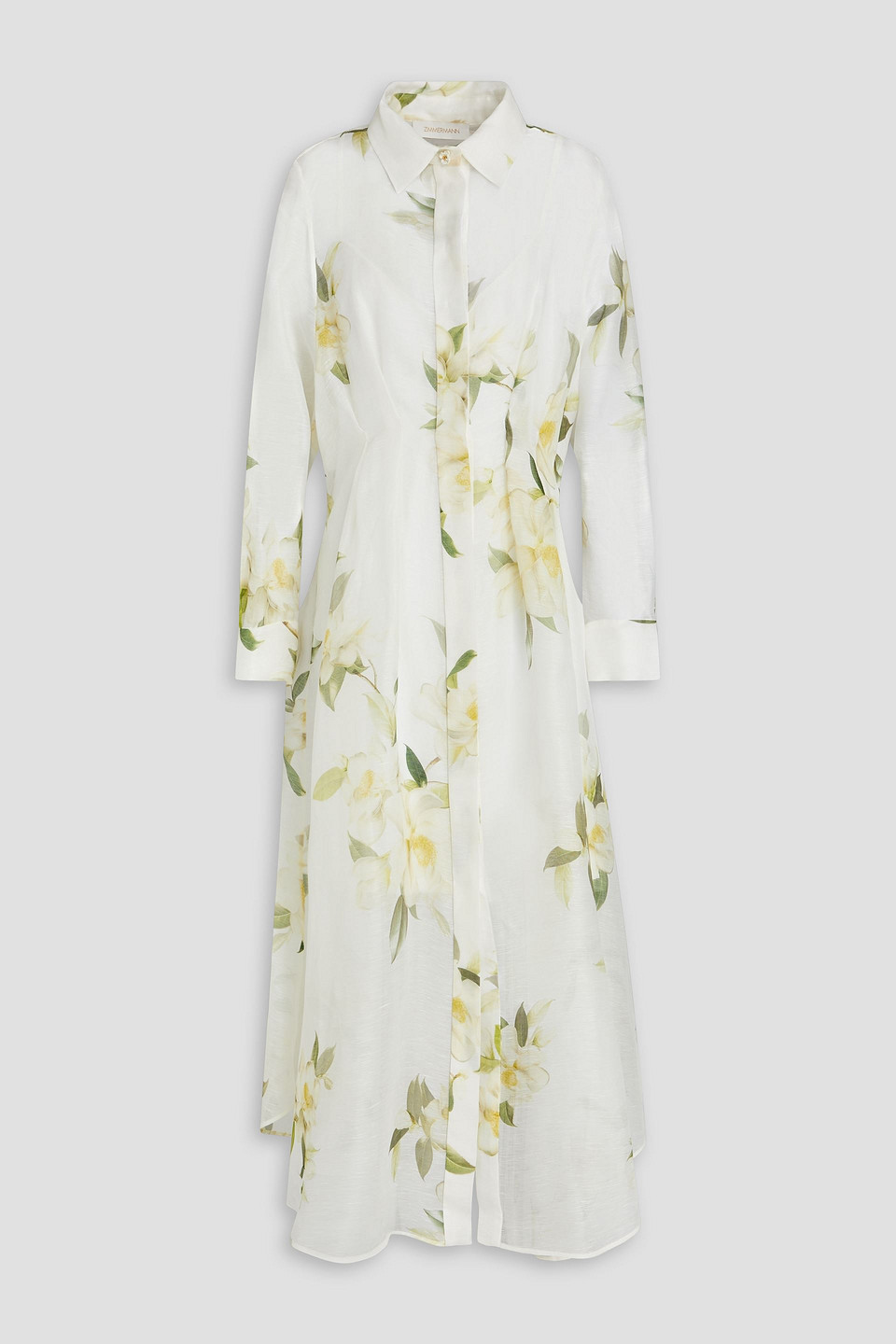 Zimmermann Floral-print Linen And Silk-blend Midi Shirt Dress In Ivory