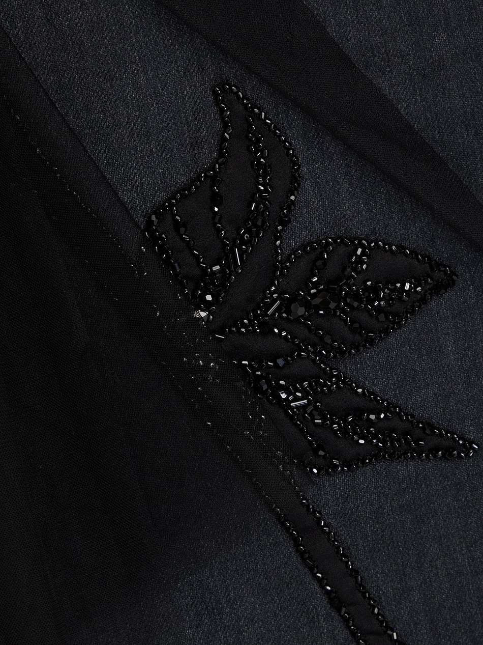 thalia embellished tulle-paneled twill midi skirt