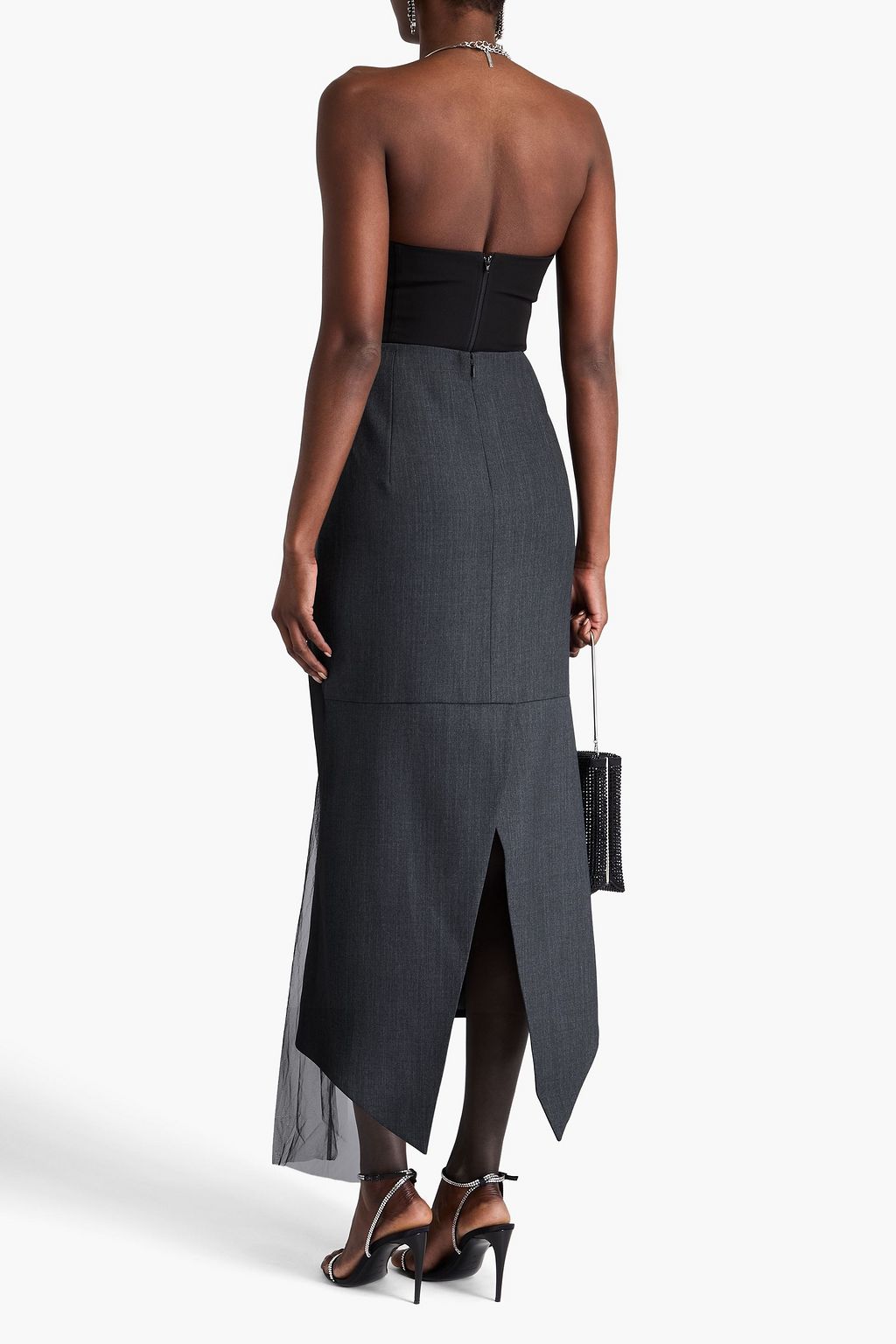 HUISHAN ZHANG Thalia embellished tulle-paneled twill midi skirt