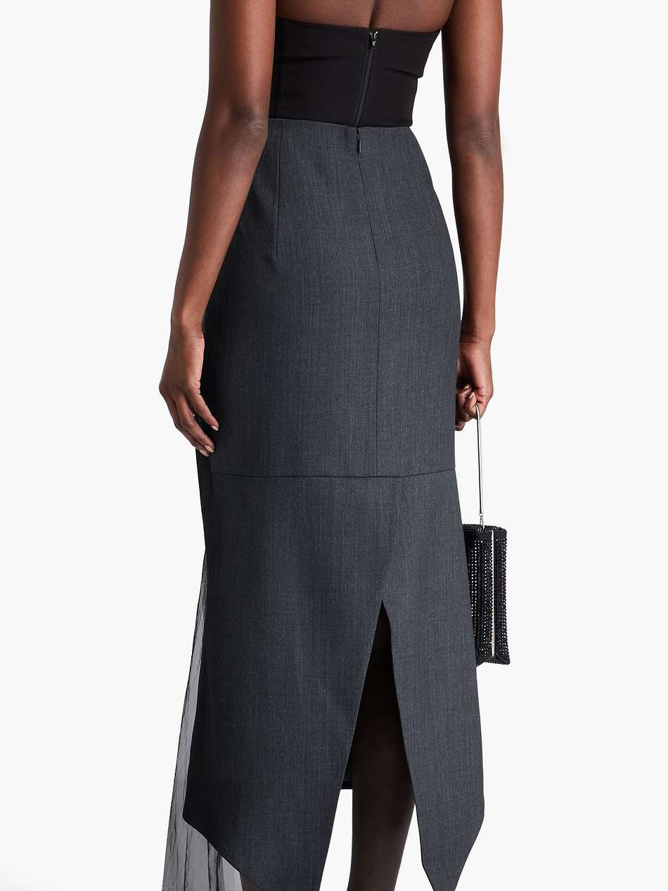 thalia embellished tulle-paneled twill midi skirt