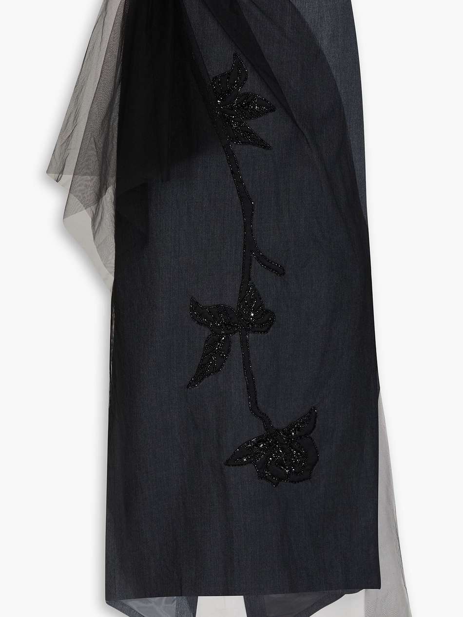 thalia embellished tulle-paneled twill midi skirt