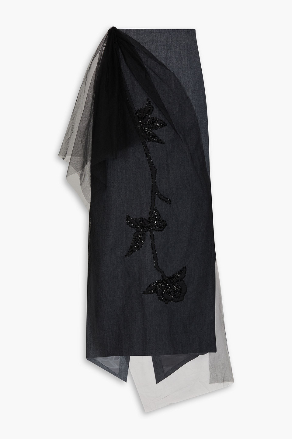 Huishan Zhang Thalia Embellished Tulle-paneled Twill Midi Skirt In Black