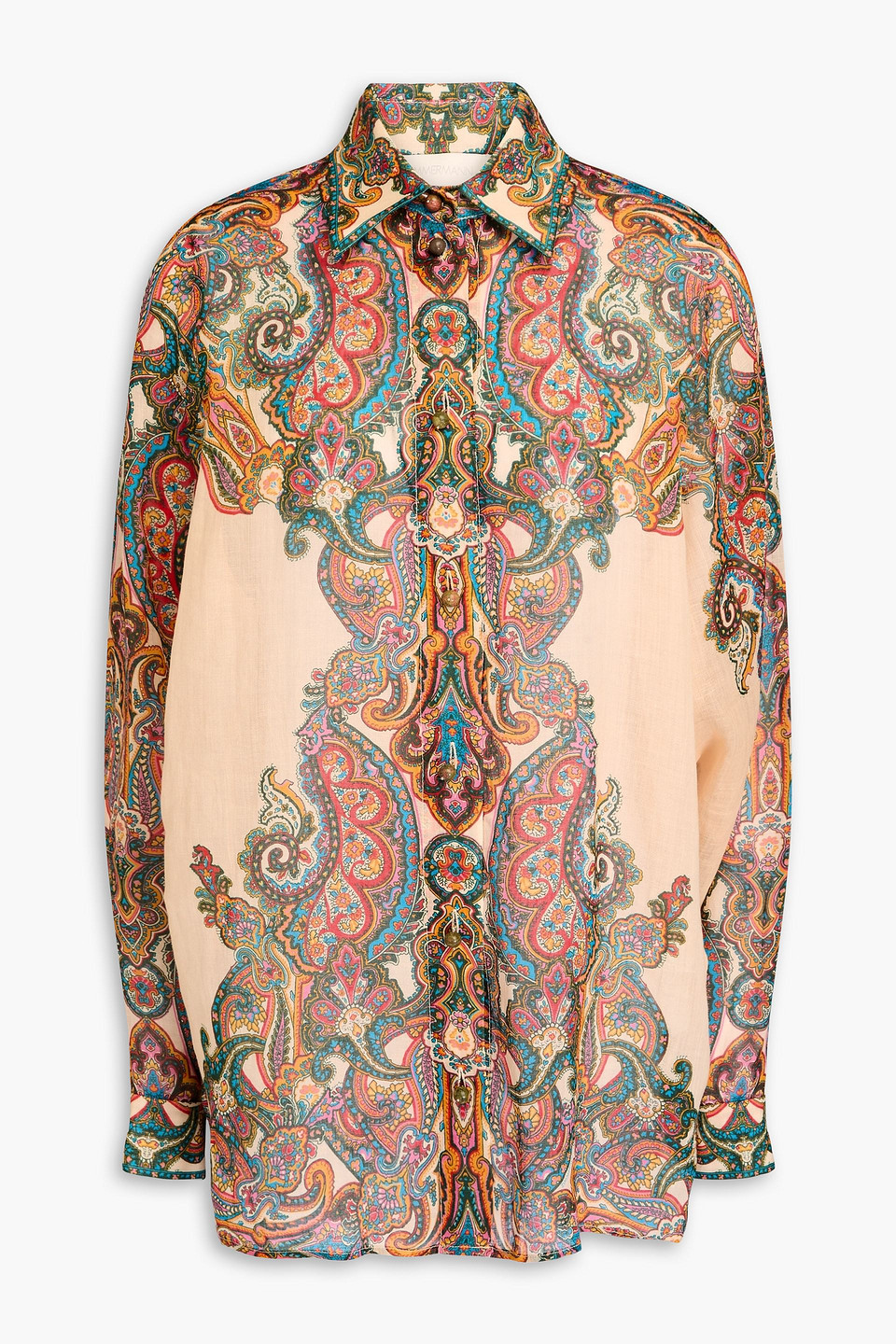 Zimmermann Paisley-print Ramie Shirt In Blush