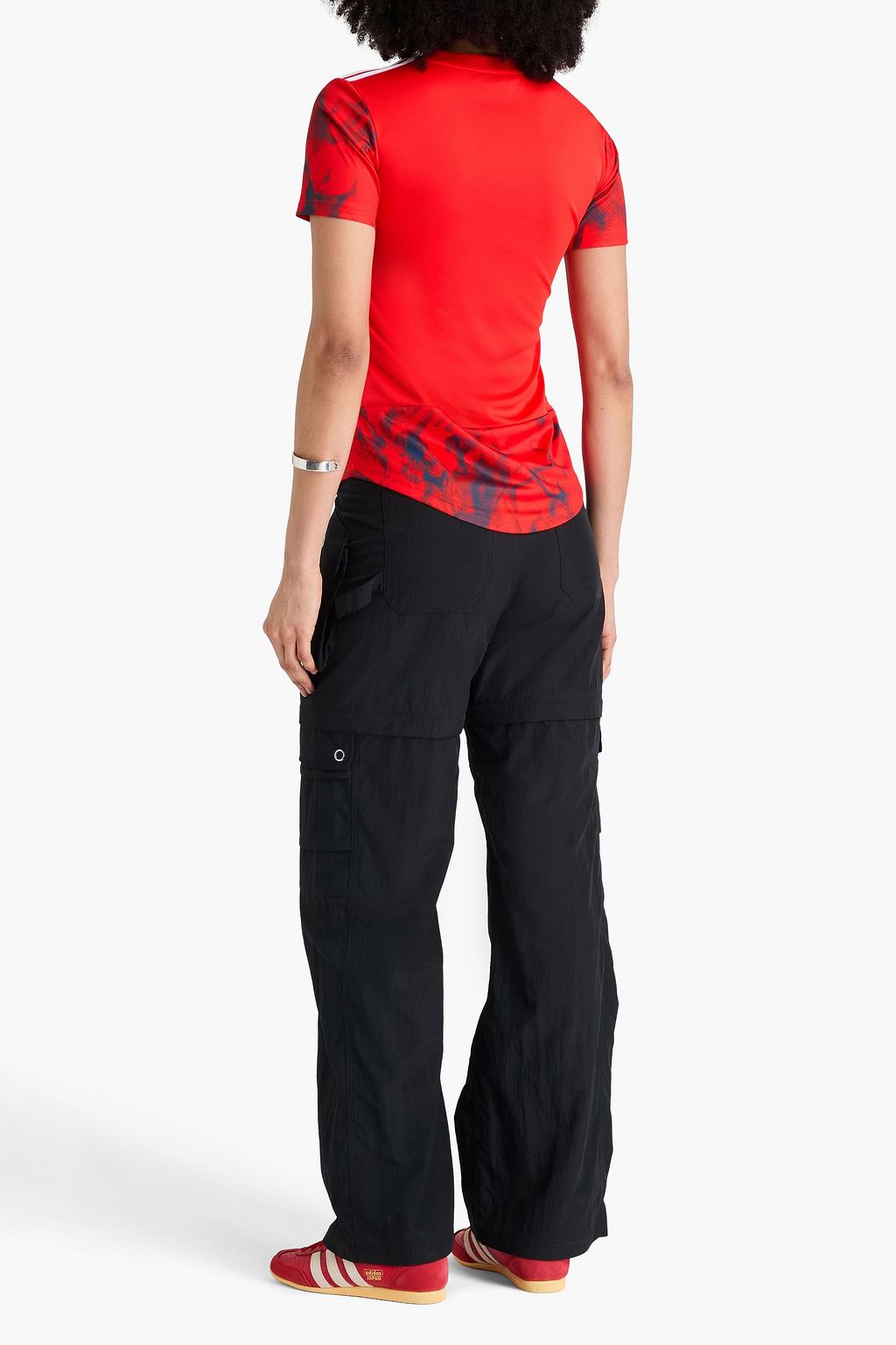 ADIDAS Appliquéd printed satin-jersey T-shirt