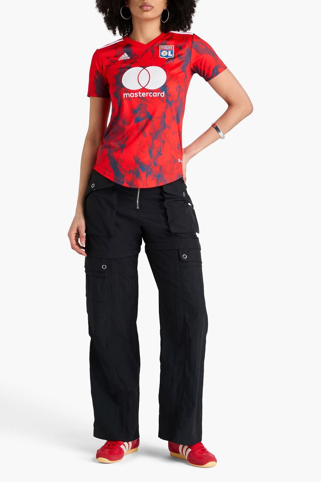 ADIDAS Appliquéd printed satin-jersey T-shirt