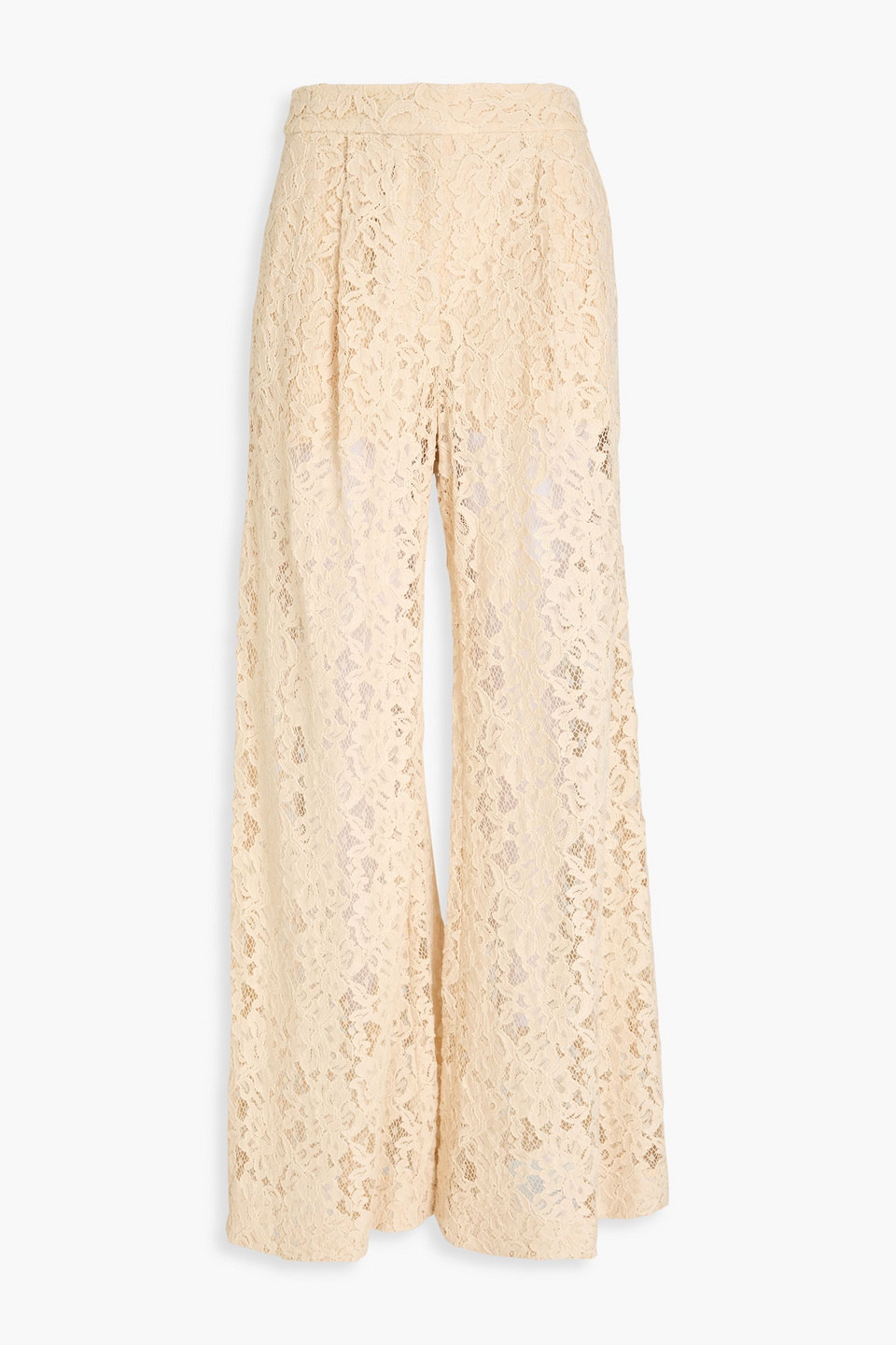 Zimmermann Pleated Corded Lace Cotton-blend Wide-leg Pants In Beige