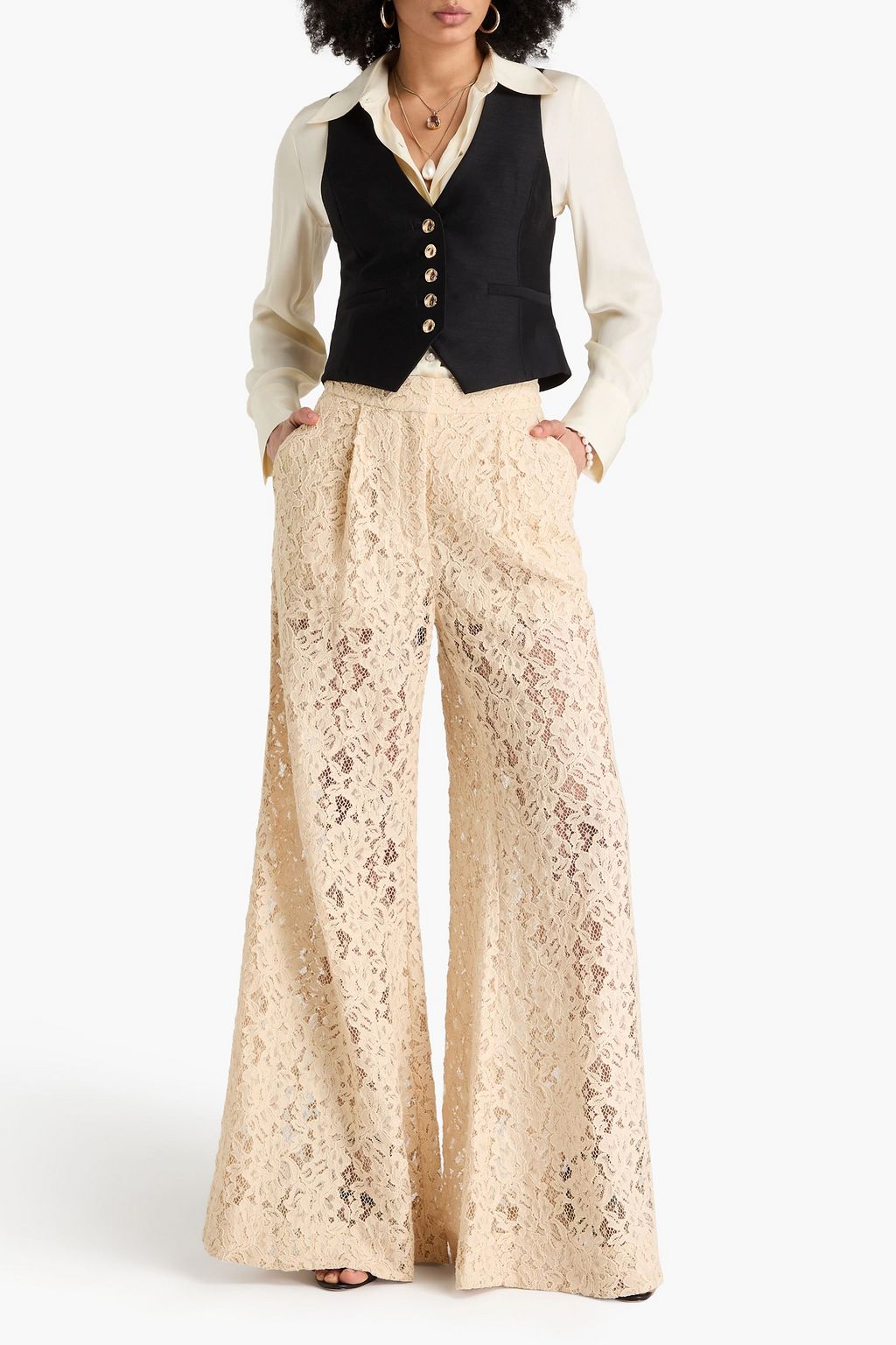 ZIMMERMANN コードレース コットン混 ワイドレッグパンツ タック入り