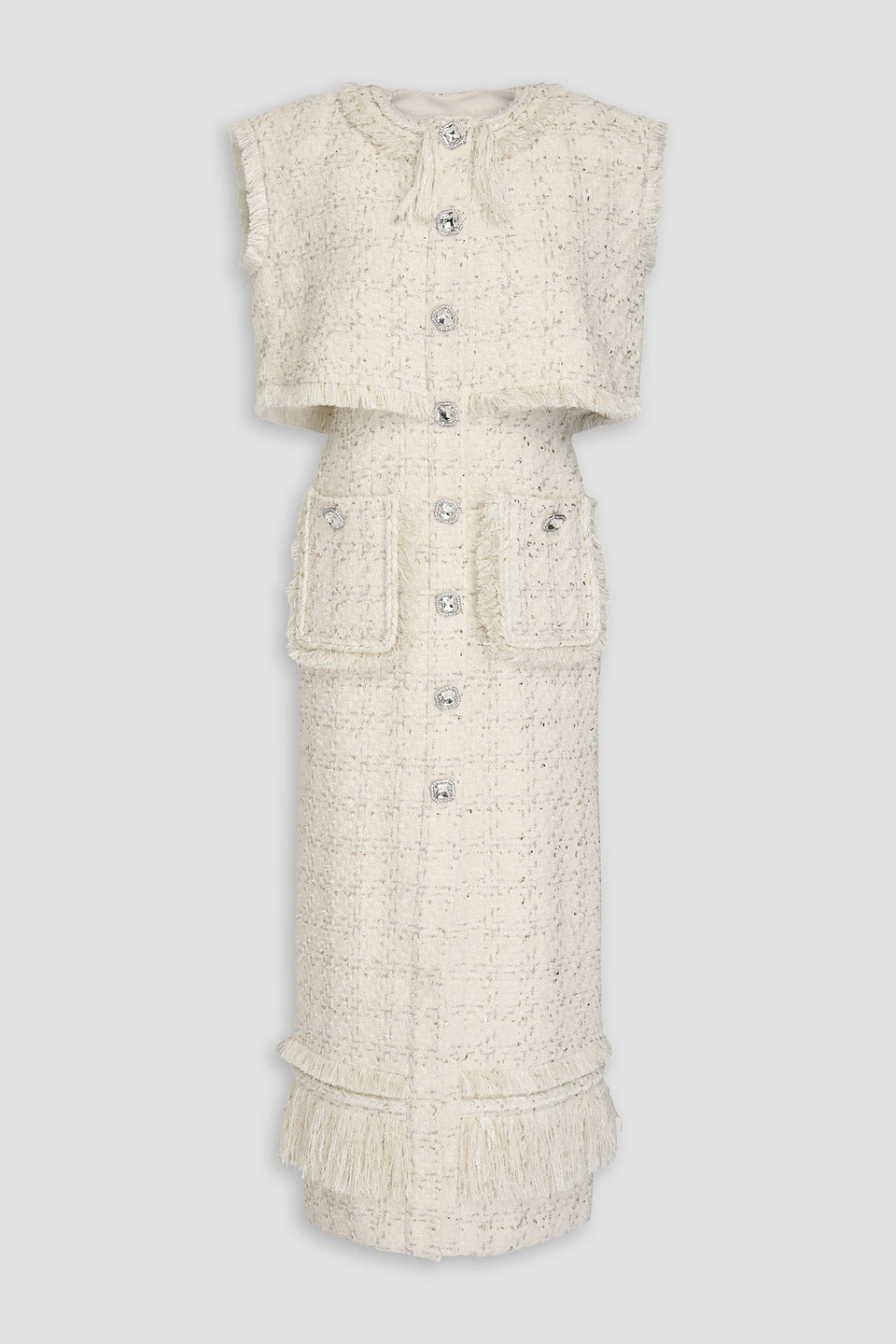 Huishan Zhang Peyton Layered Metallic Tweed Midi Dress In Ivory