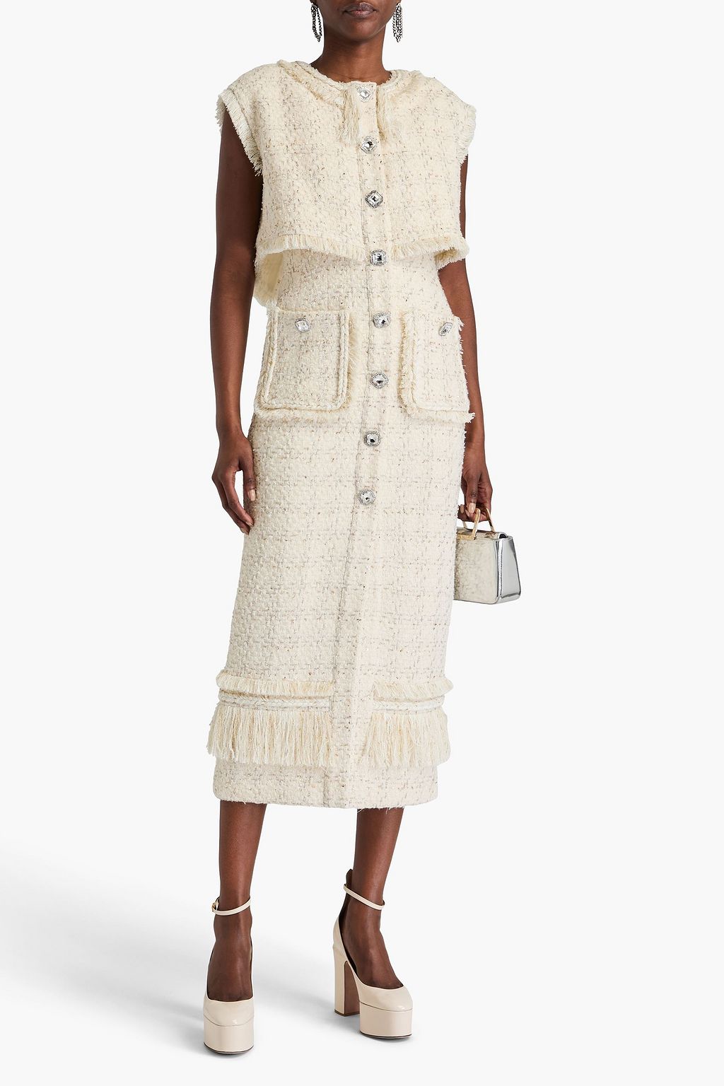 HUISHAN ZHANG Peyton layered metallic tweed midi dress