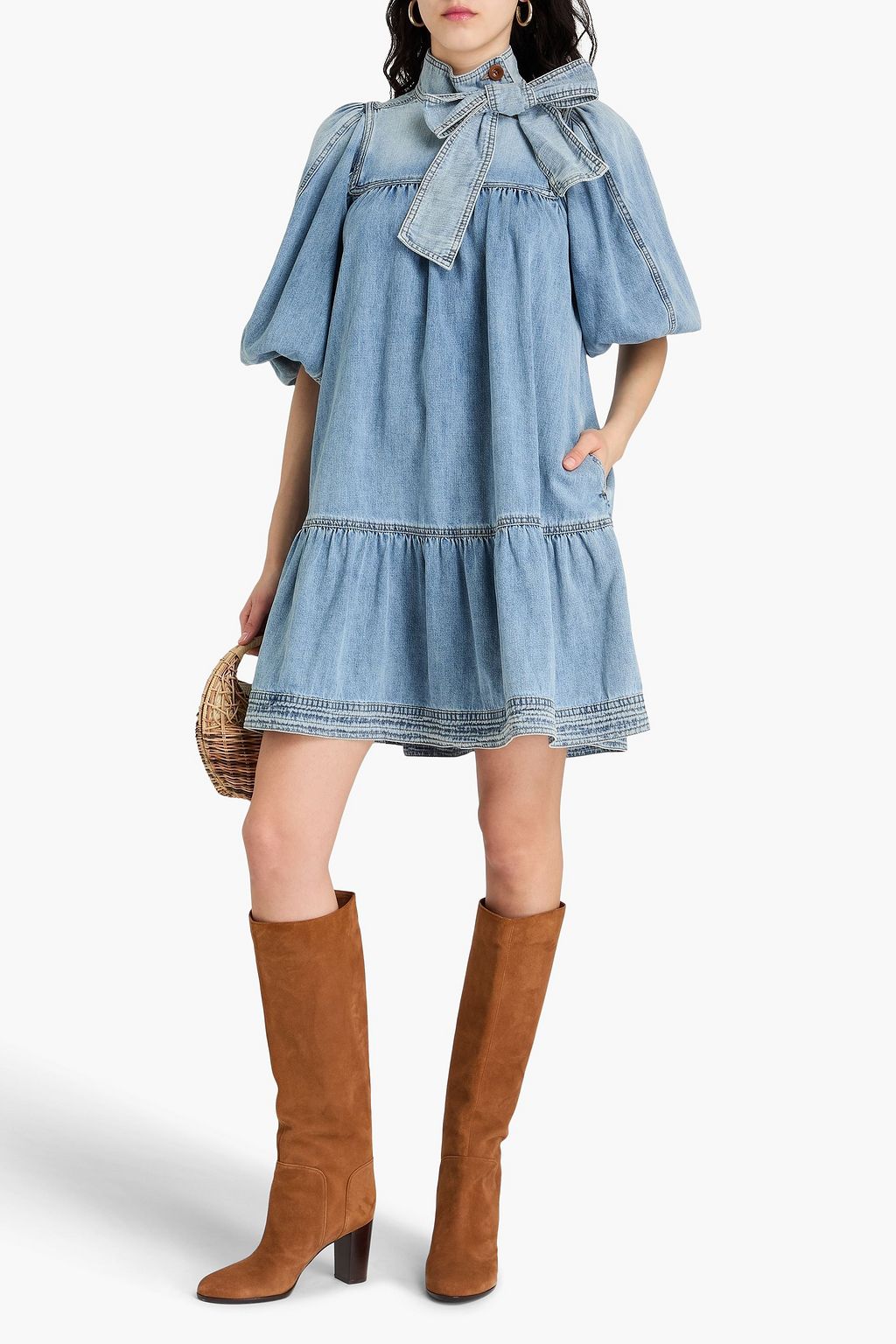 ZIMMERMANN Gathered denim mini dress