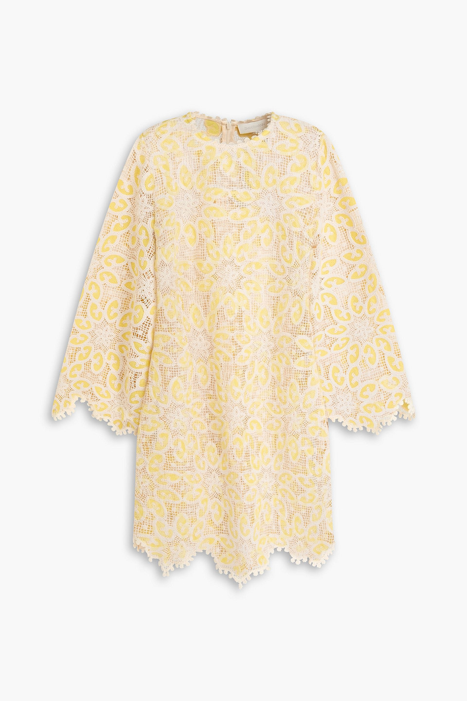 zimmermann - scalloped cotton-blend guipure lace mini dress - yellow - 00