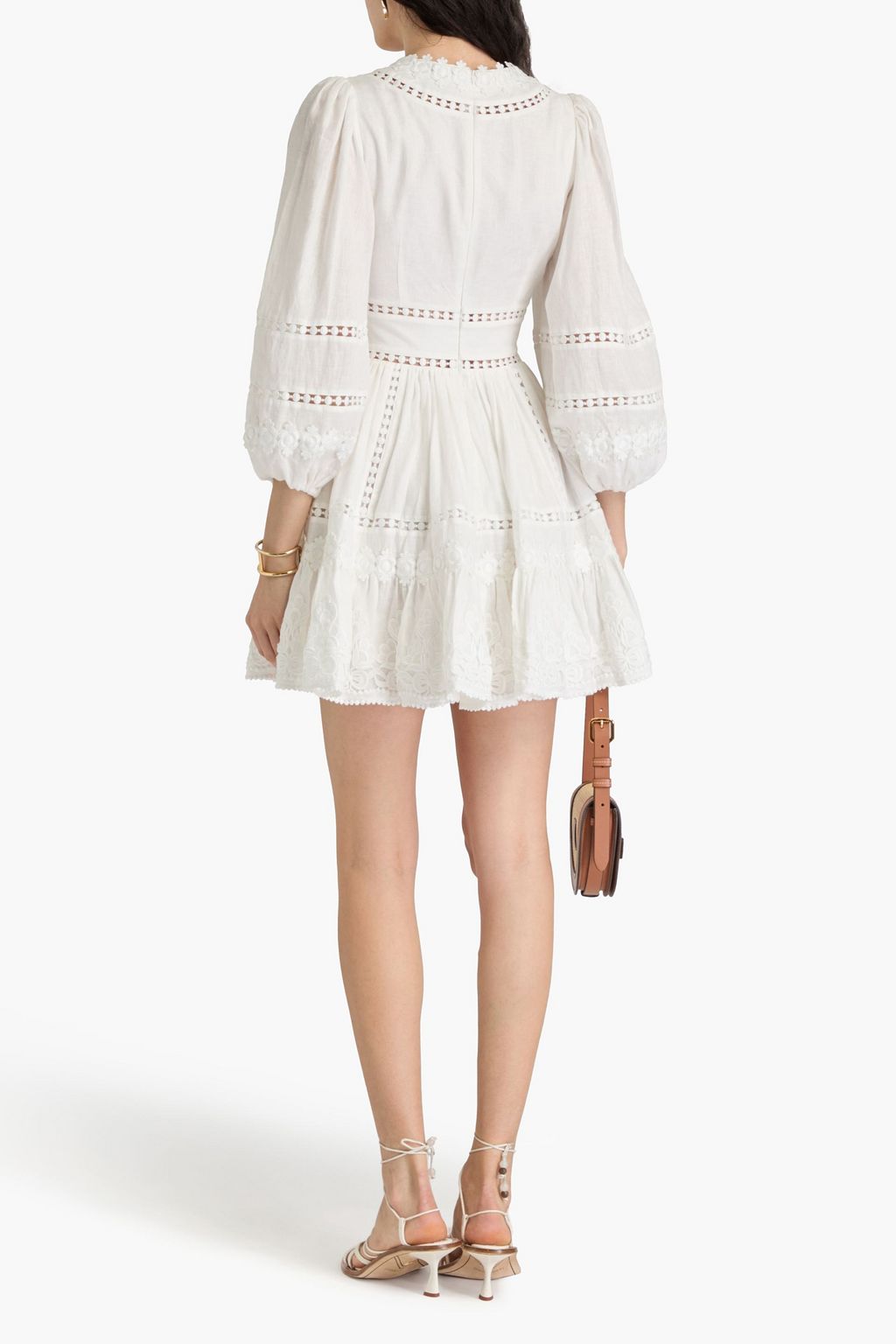 ZIMMERMANN Minikleid aus Leinengaze mit Stickereien