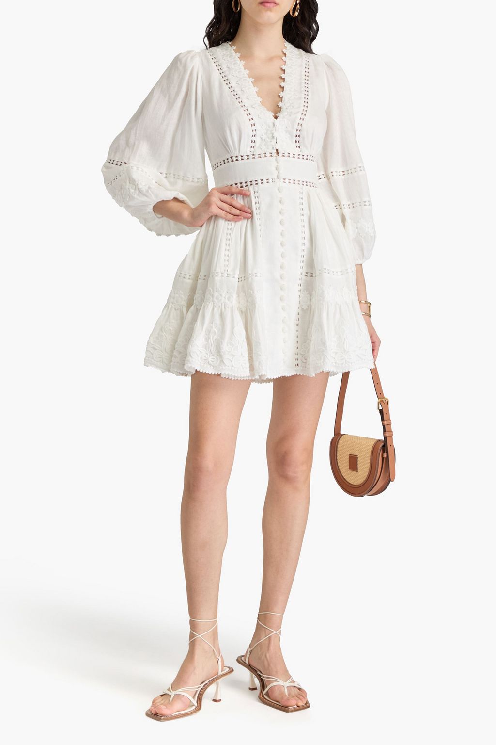 ZIMMERMANN Minikleid aus Leinengaze mit Stickereien