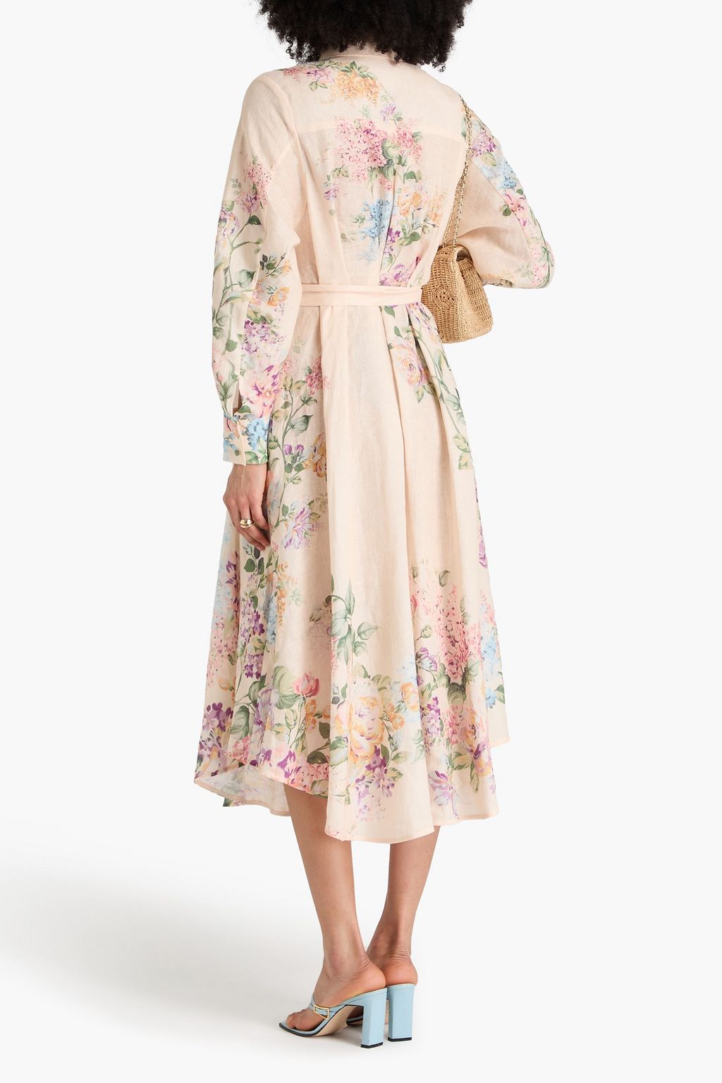 ZIMMERMANN Pleated floral-print linen midi shirt dress